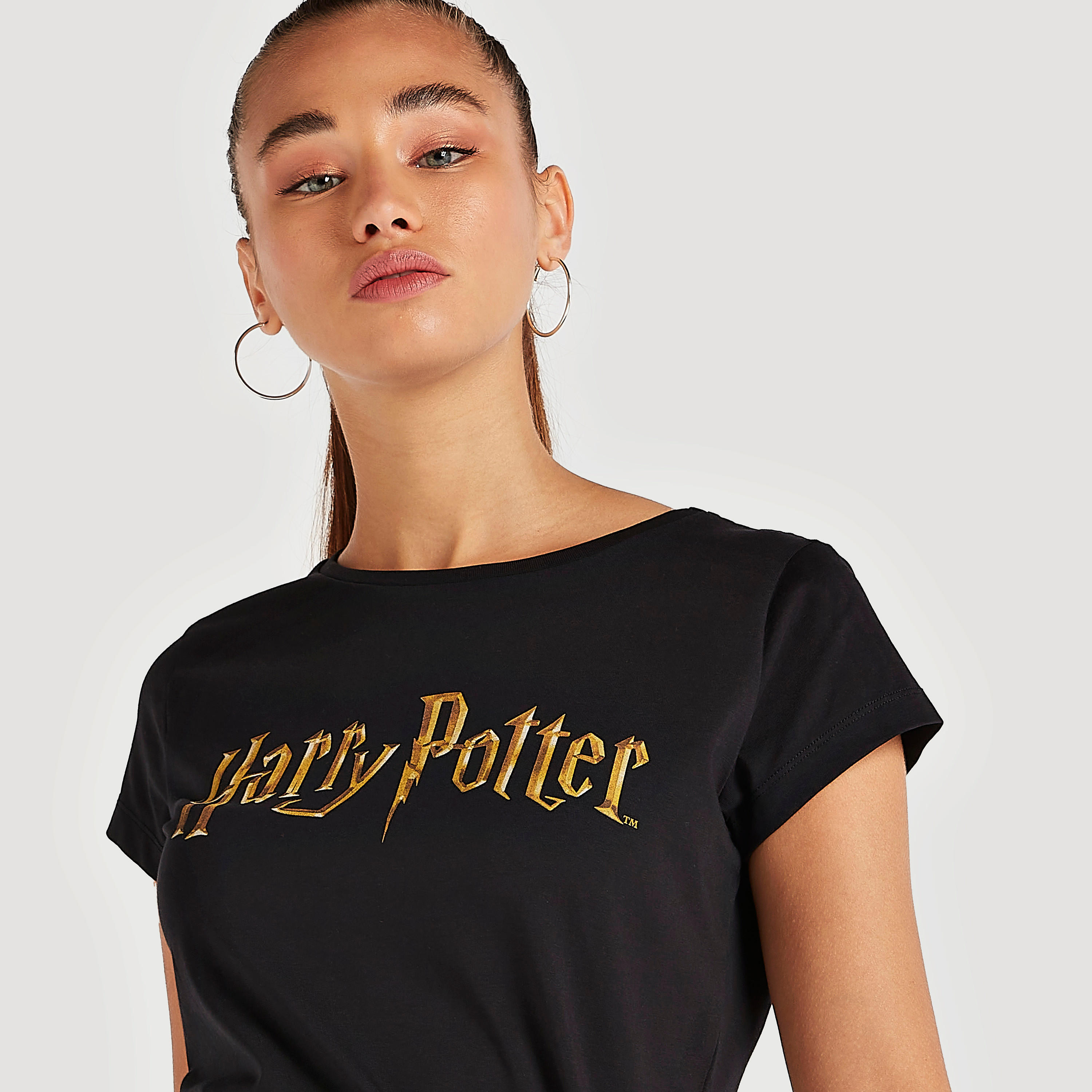 Harry Potter Print T-shirt with Cap Sleeves and Crew Neck-women-clothing-tshirts-image-3