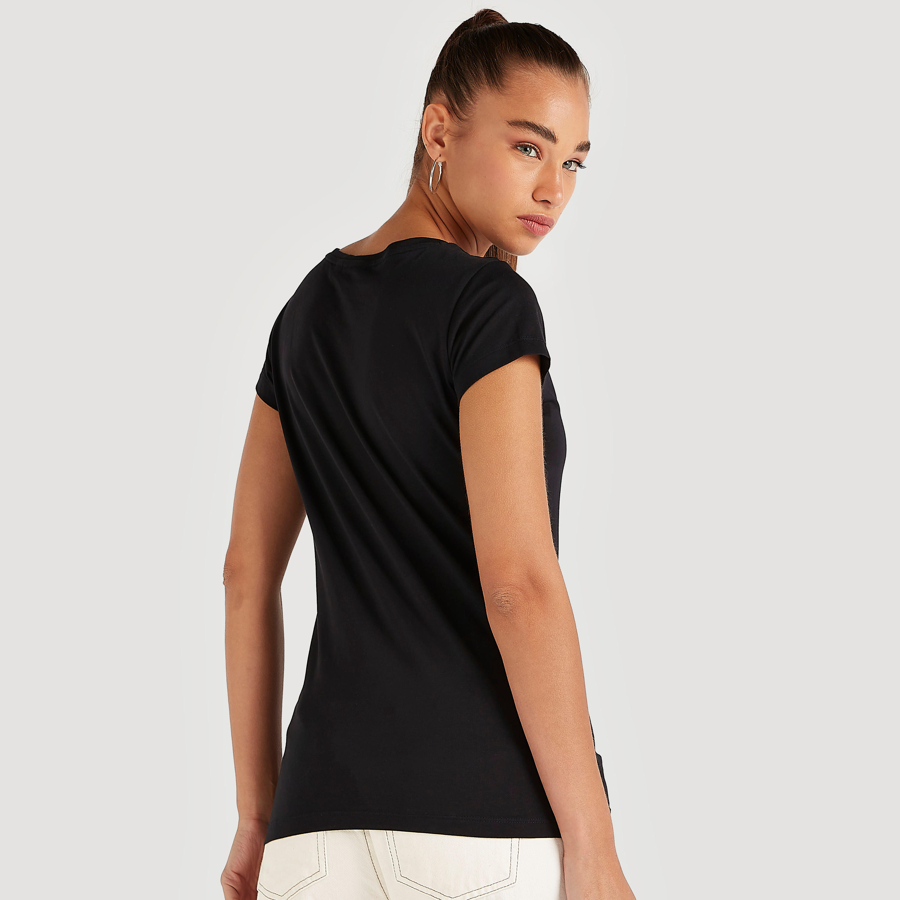 Harry Potter Print T-shirt with Cap Sleeves and Crew Neck-women-clothing-tshirts-image-4