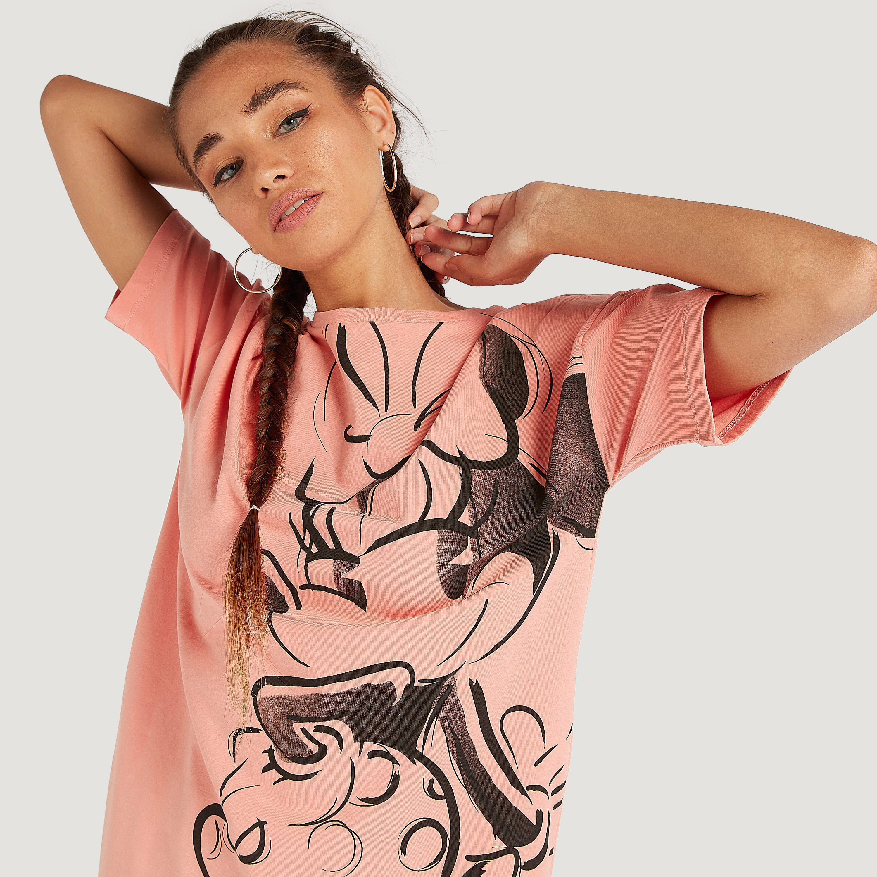 Minnie Mouse Print Crew Neck Longline T-shirt with Short Sleeves-women-clothing-tshirts-image-2