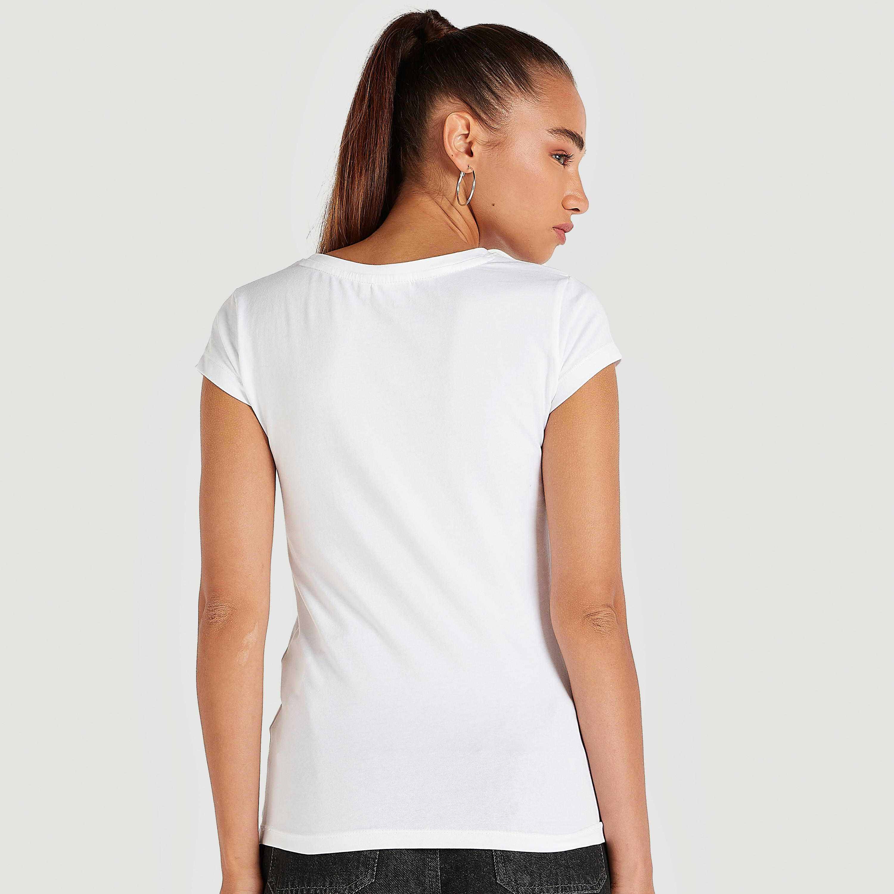 Daisy Duck Print T-shirt with Cap Sleeves and Crew Neck-women-clothing-tshirts-image-4