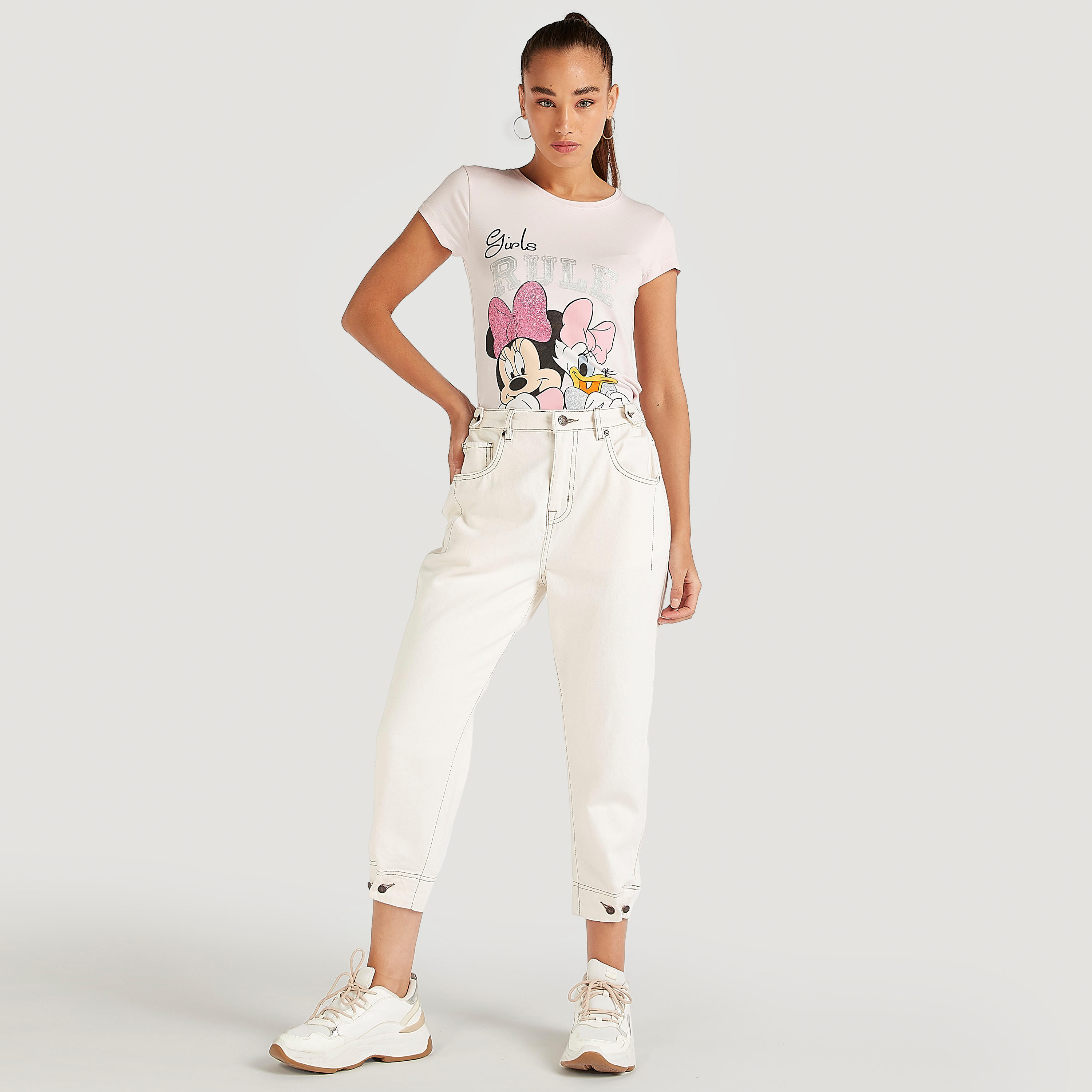 تيشيرت بأكمام كاب وطبعات ميني أند دايزي-women-clothing-tshirts-image-2