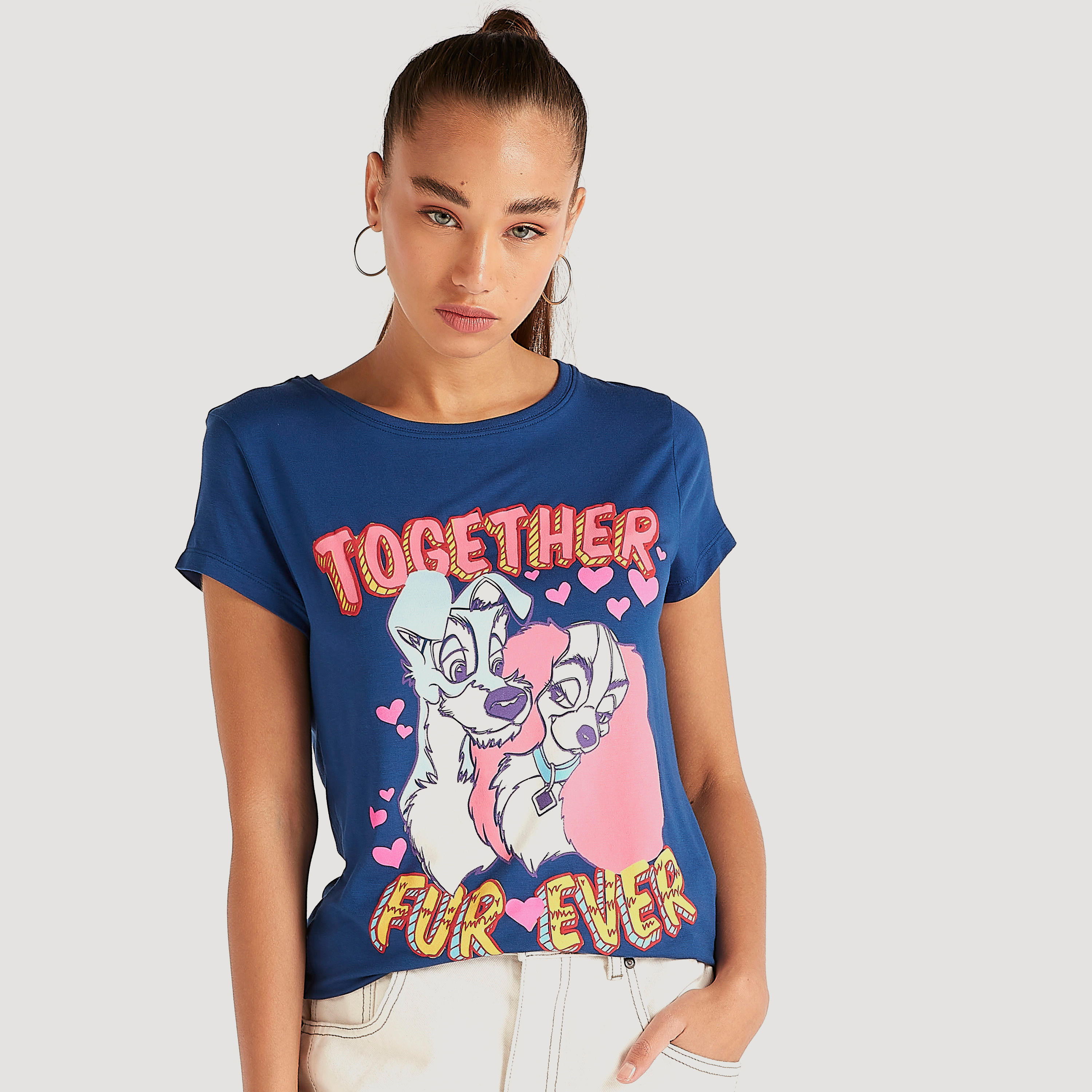 Lady and the Tramp Print T-shirt with Cap Sleeves-women-clothing-tshirts-image-1