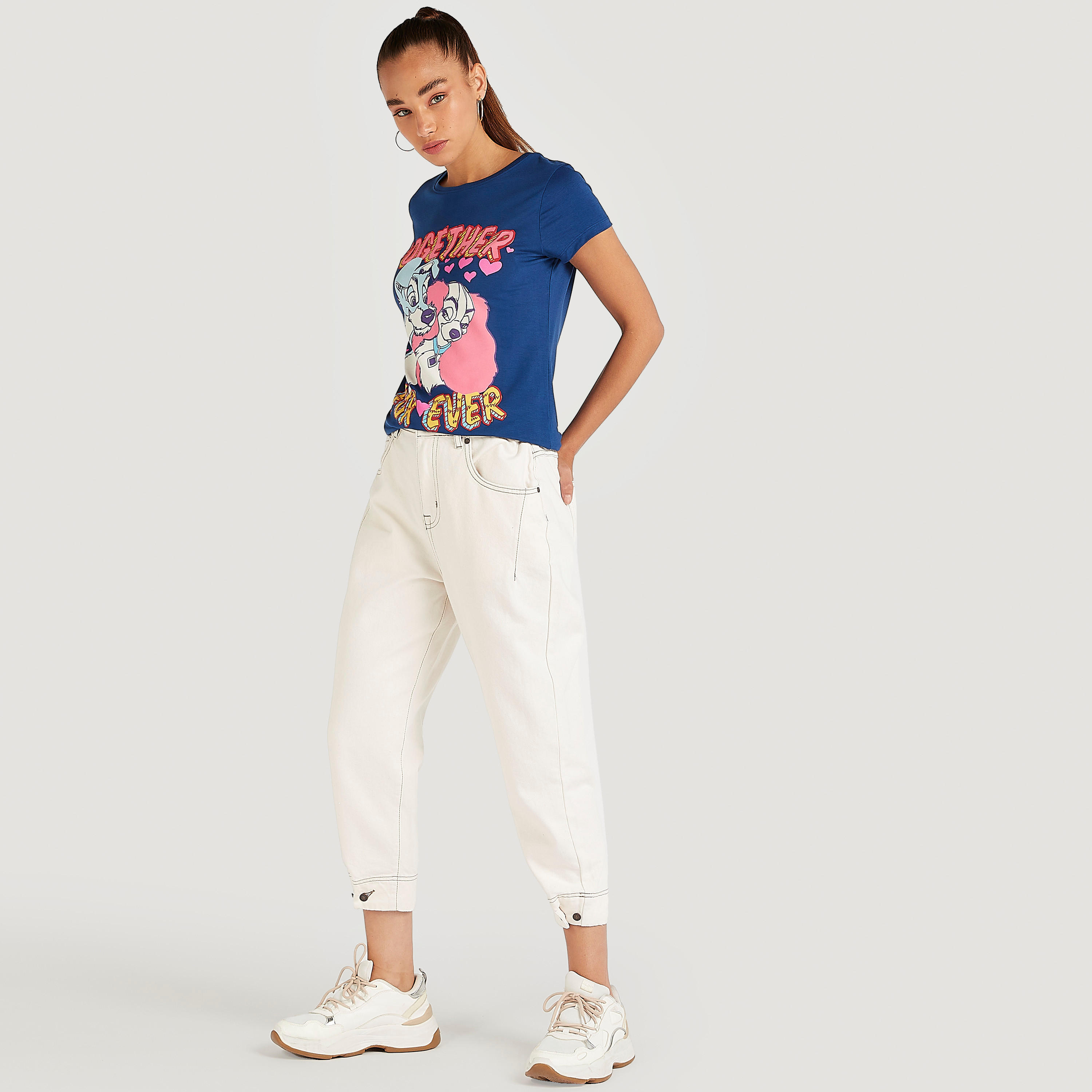 Lady and the Tramp Print T-shirt with Cap Sleeves-women-clothing-tshirts-image-2