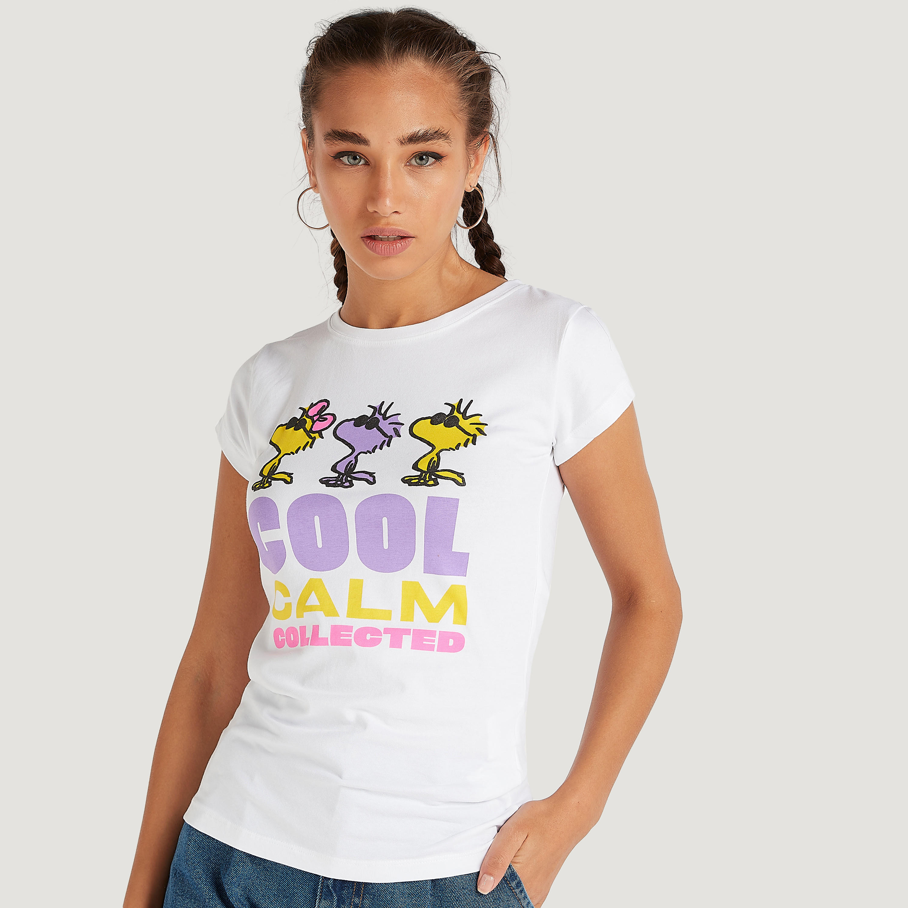 Printed Crew Neck T-shirt with Cap Sleeves-women-clothing-tshirts-image-1
