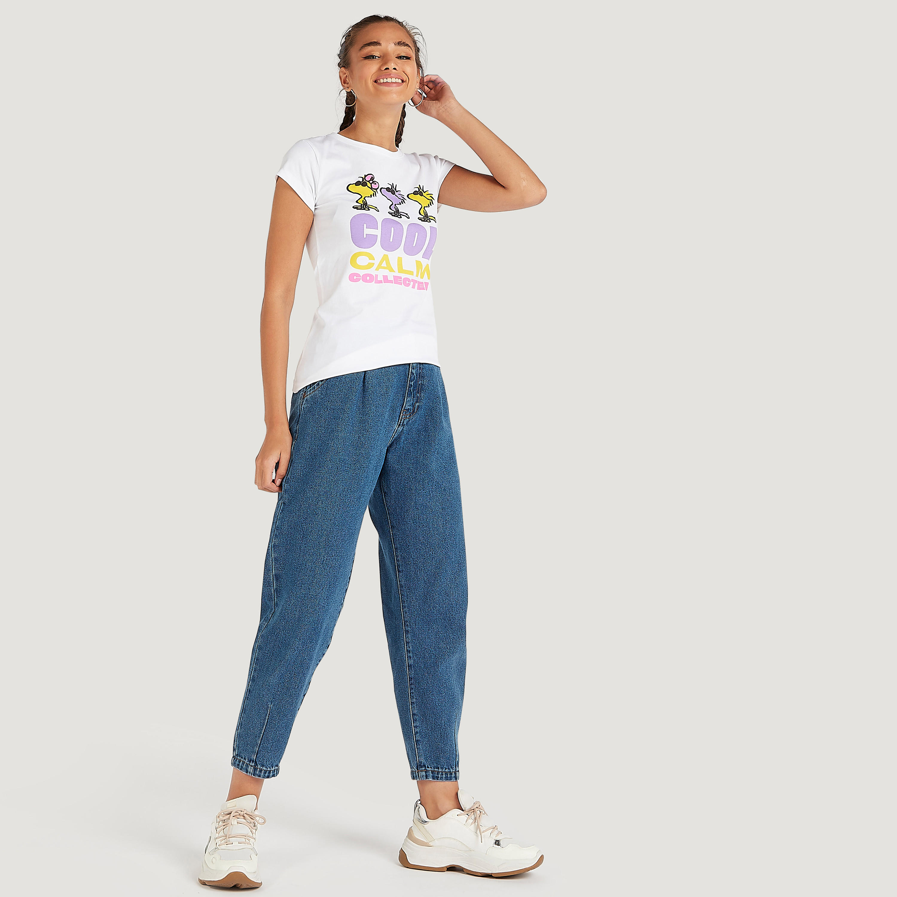 Printed Crew Neck T-shirt with Cap Sleeves-women-clothing-tshirts-image-2