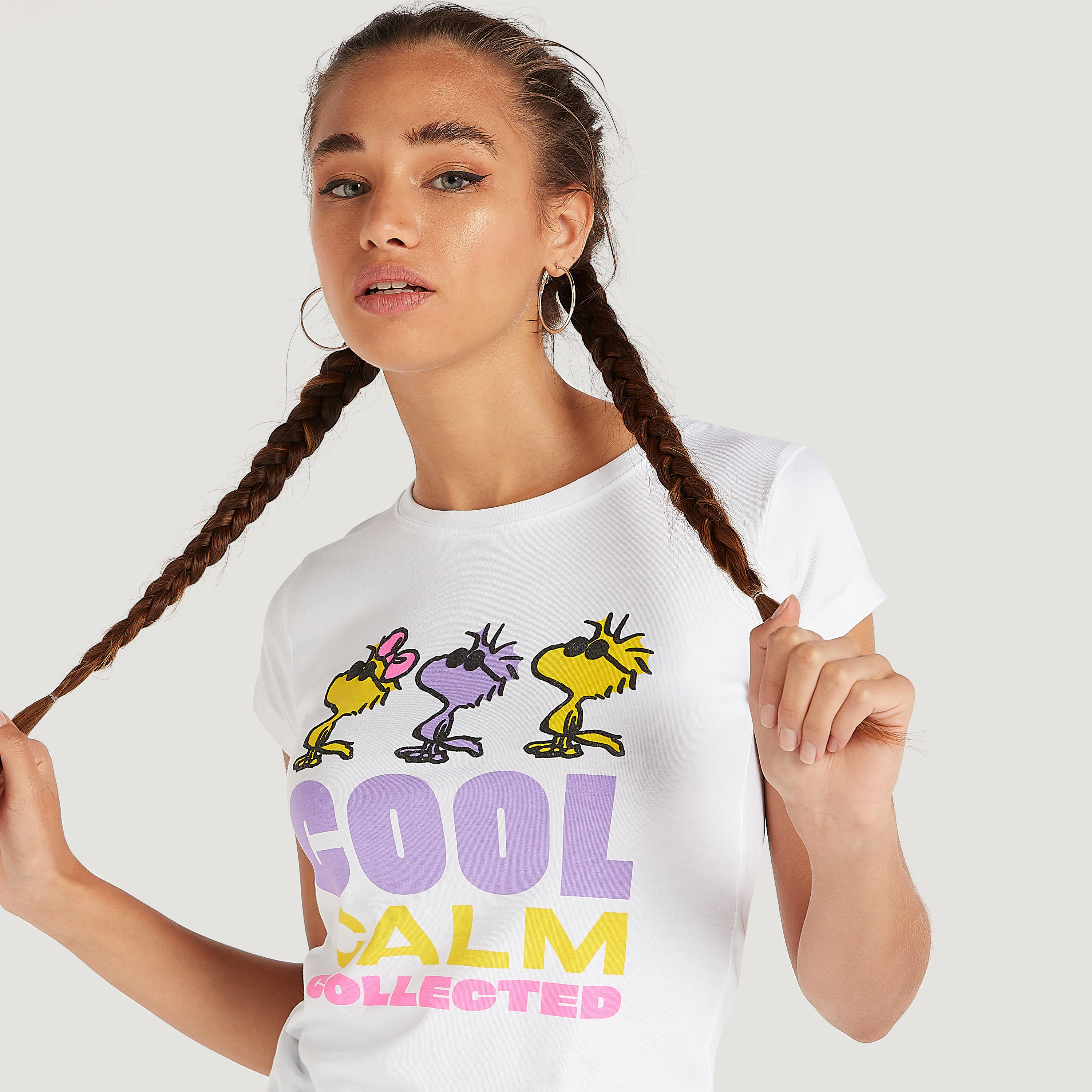 Printed Crew Neck T-shirt with Cap Sleeves-women-clothing-tshirts-image-3