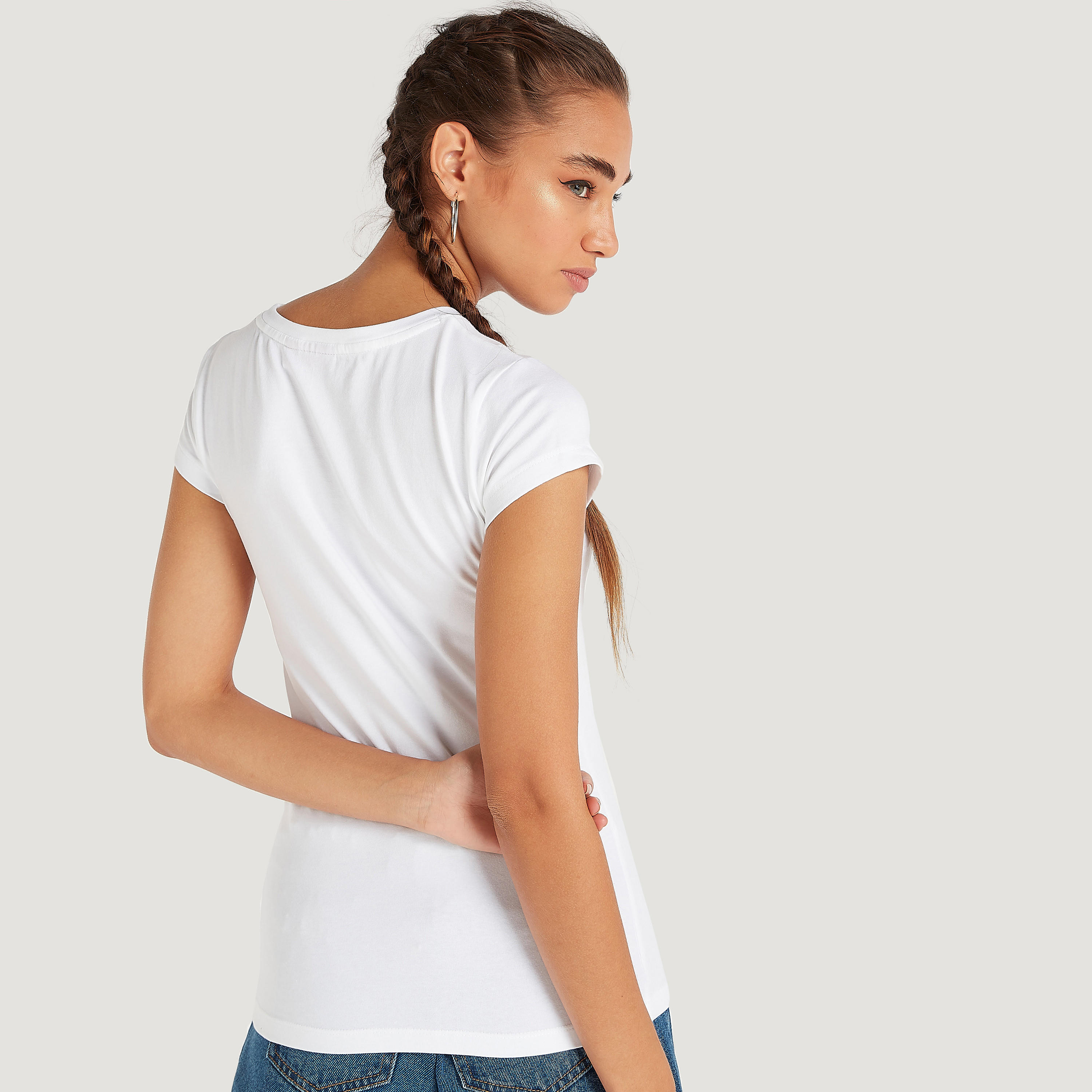 Printed Crew Neck T-shirt with Cap Sleeves-women-clothing-tshirts-image-4