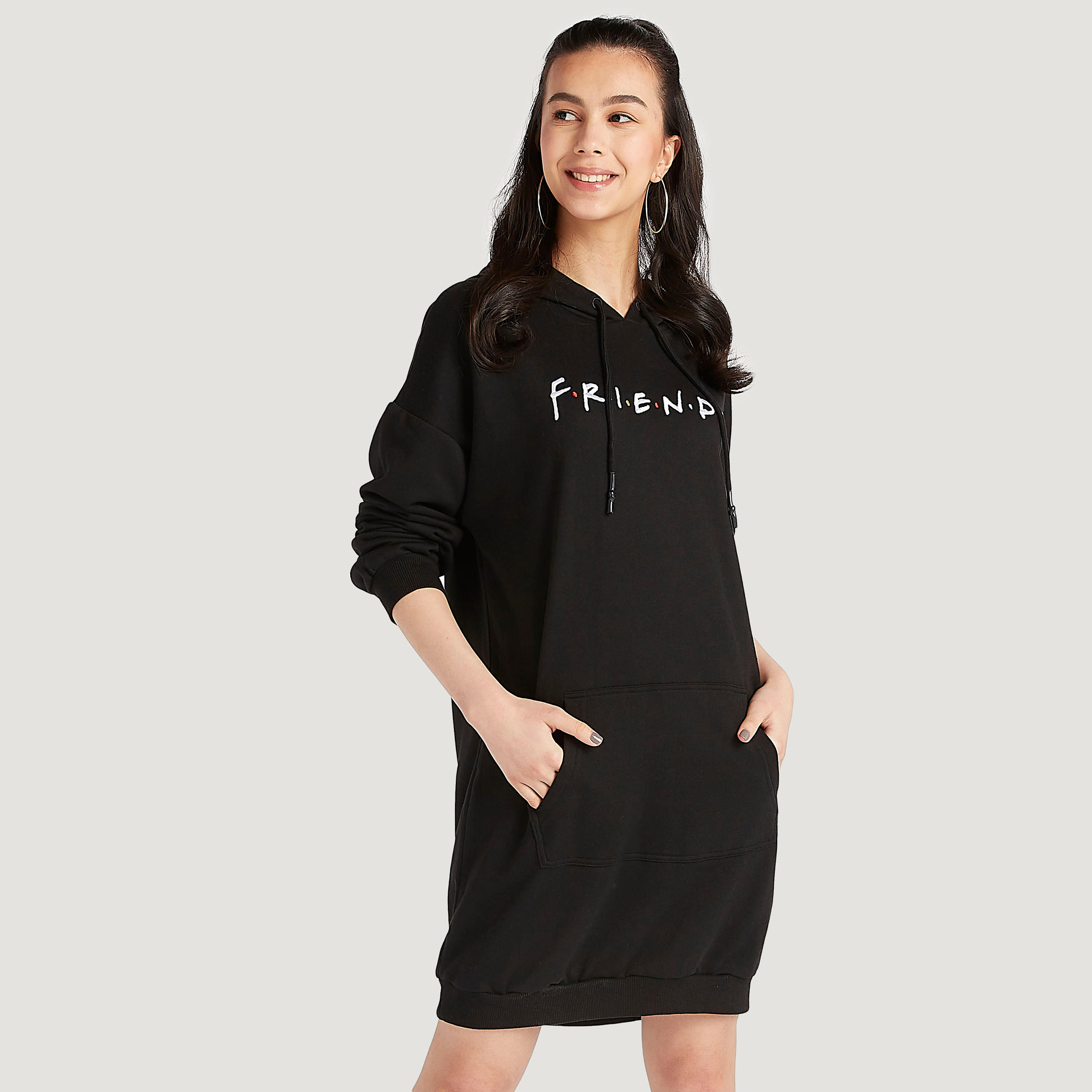 فستان هودي قصير بأكمام طويلة وطبعات-women-clothing-dresses-image-1
