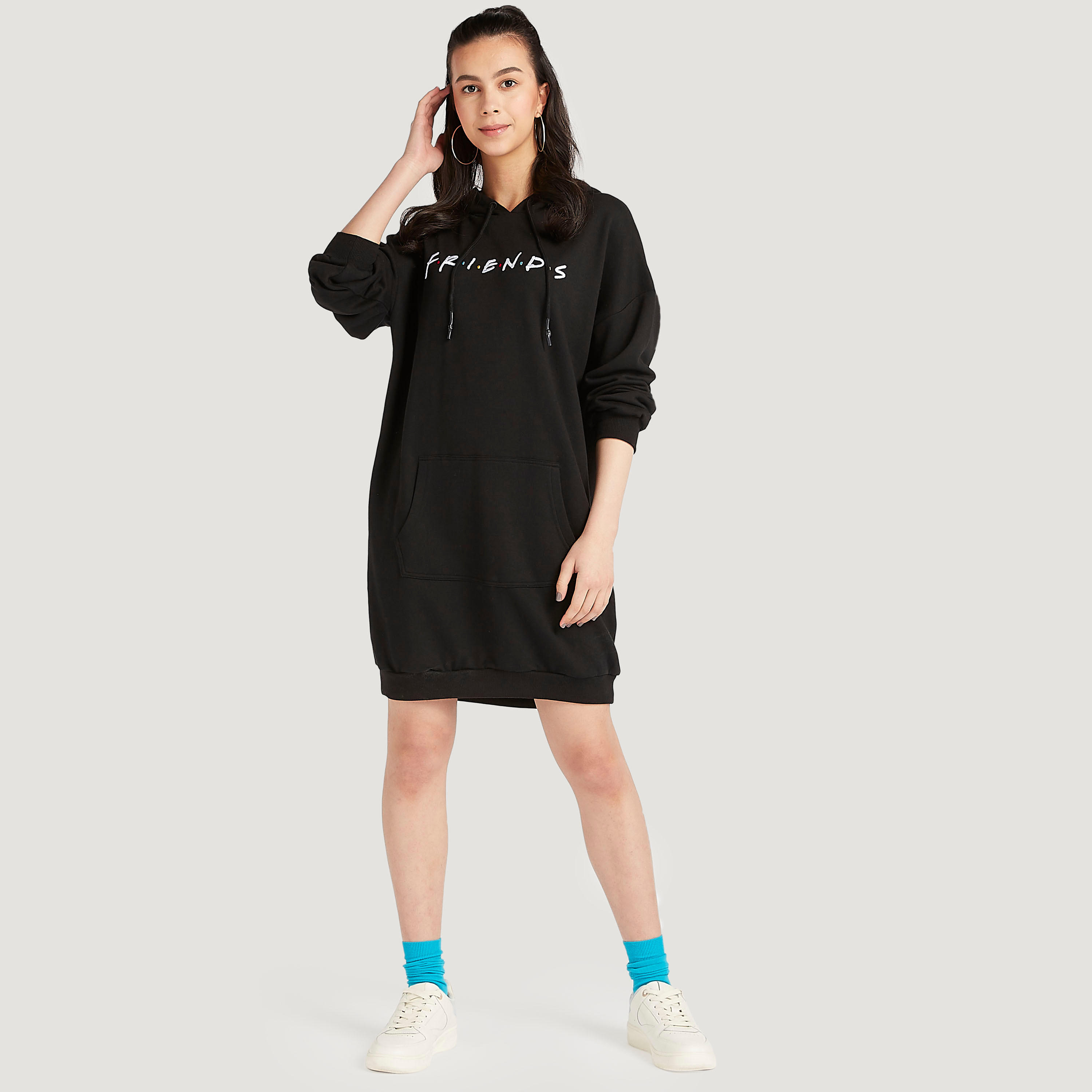 فستان هودي قصير بأكمام طويلة وطبعات-women-clothing-dresses-image-2