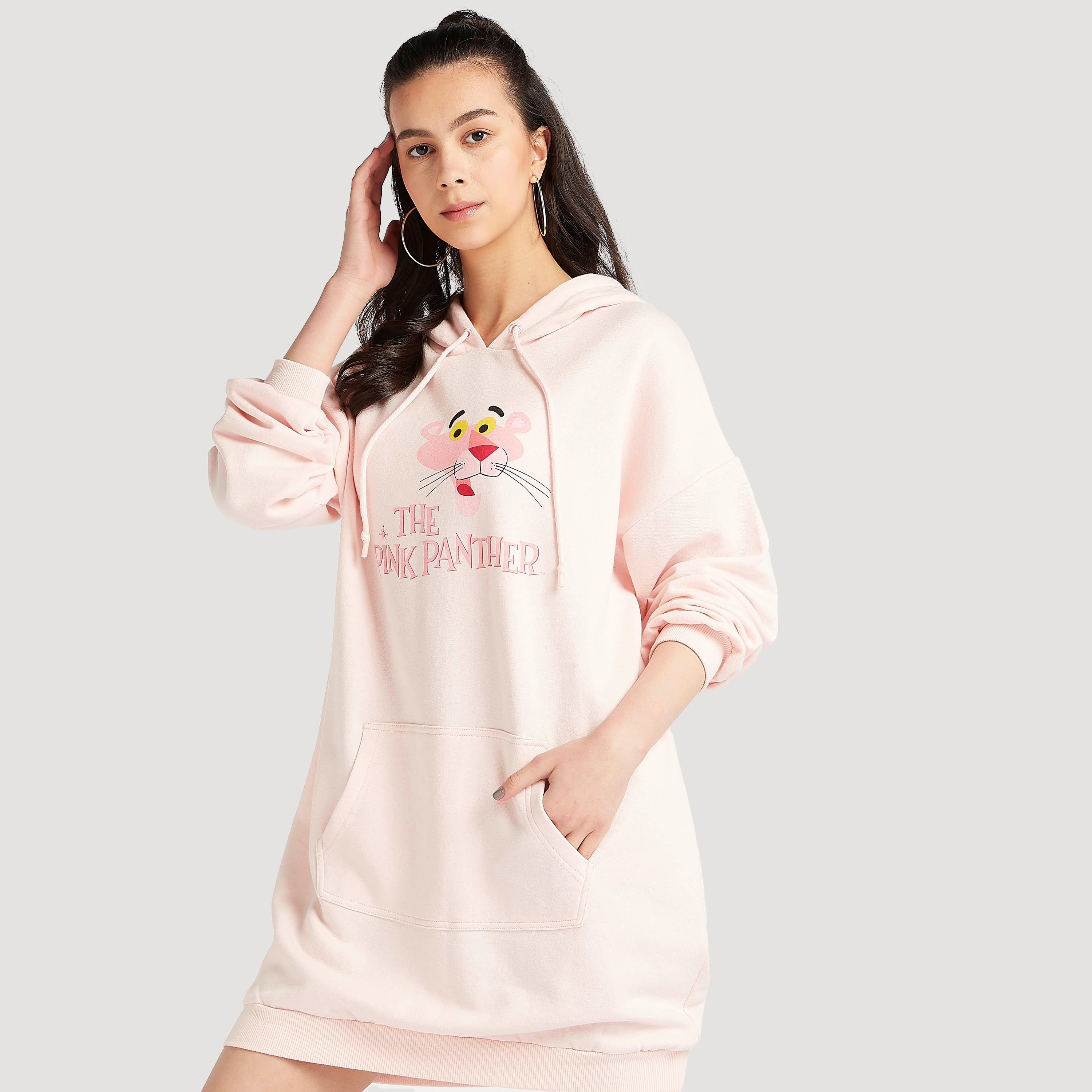 فستان جامبر بقبّعة وأكمام قصيرة وطبعات بينك بانثر-women-clothing-dresses-image-1