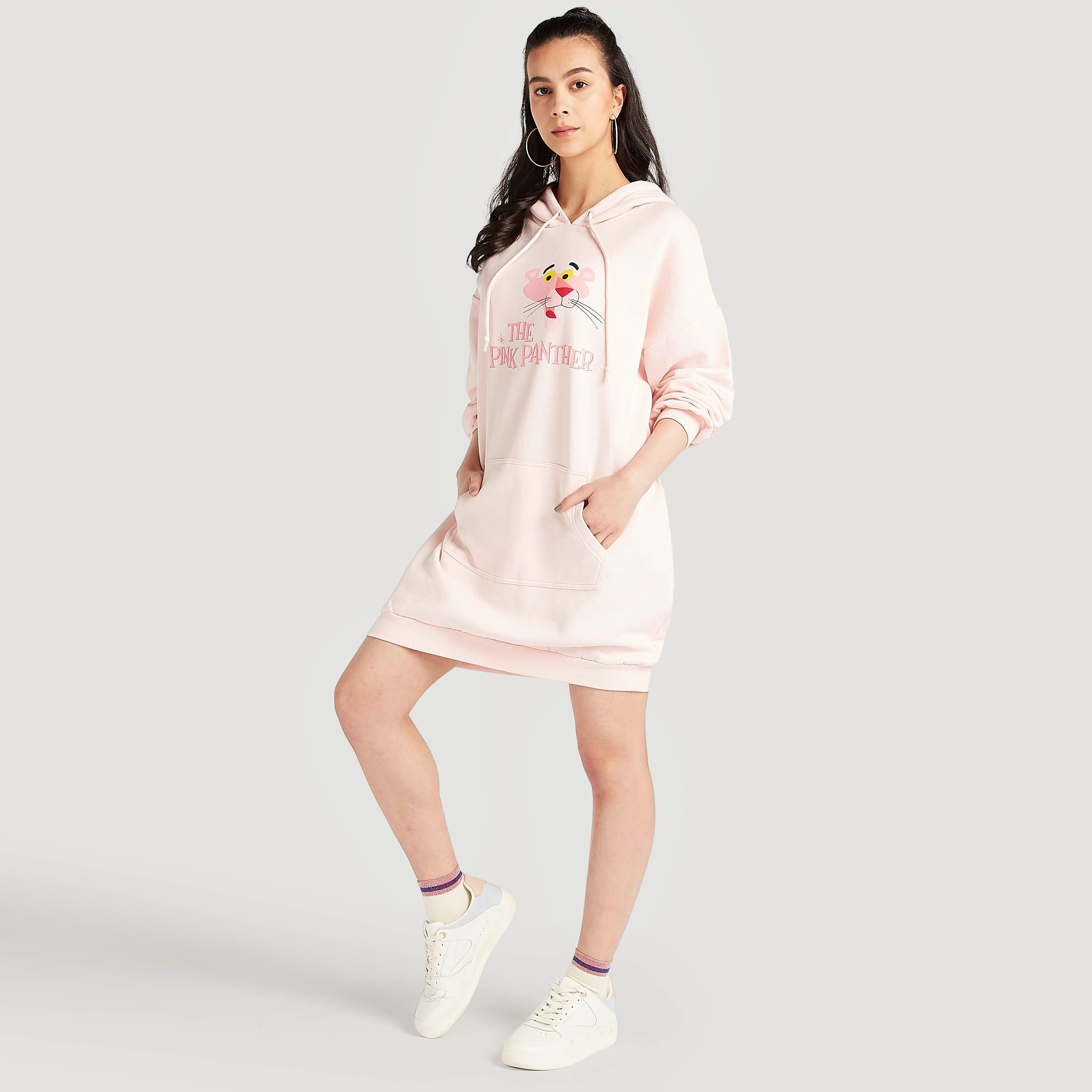 فستان جامبر بقبّعة وأكمام قصيرة وطبعات بينك بانثر-women-clothing-dresses-image-2