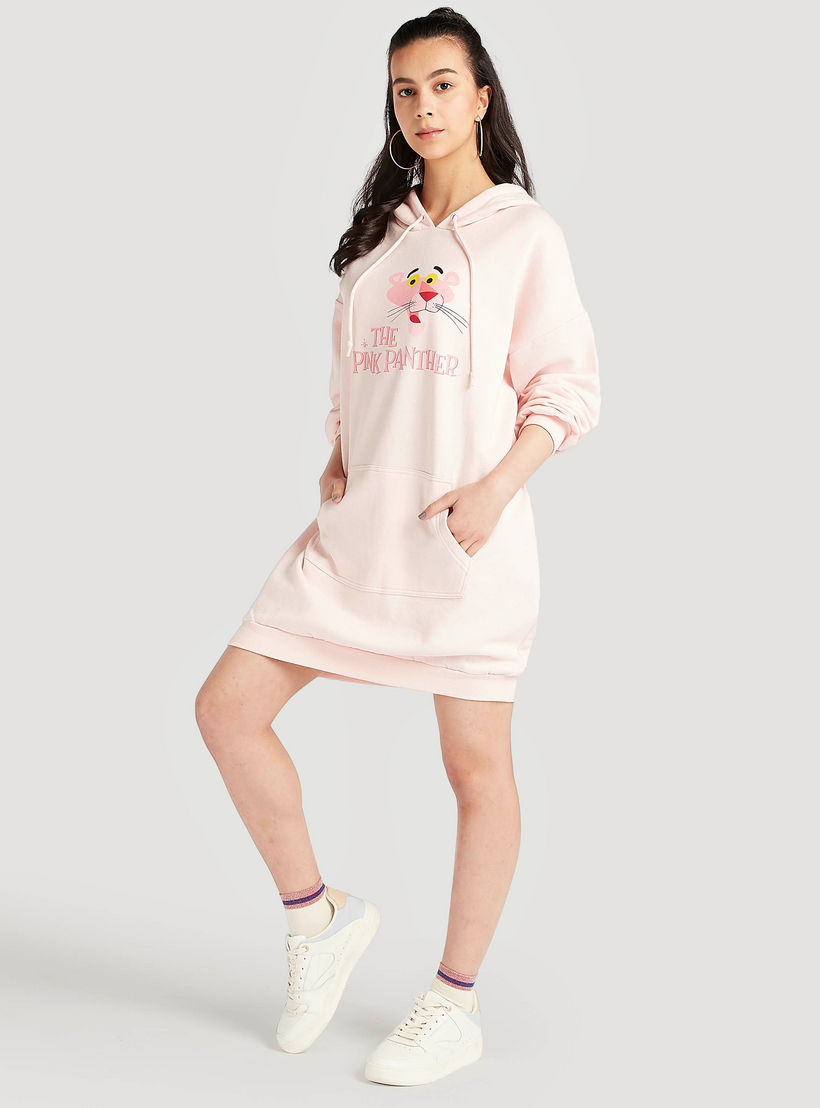 فستان جامبر بقبّعة وأكمام قصيرة وطبعات بينك بانثر-women-clothing-dresses-image-2
