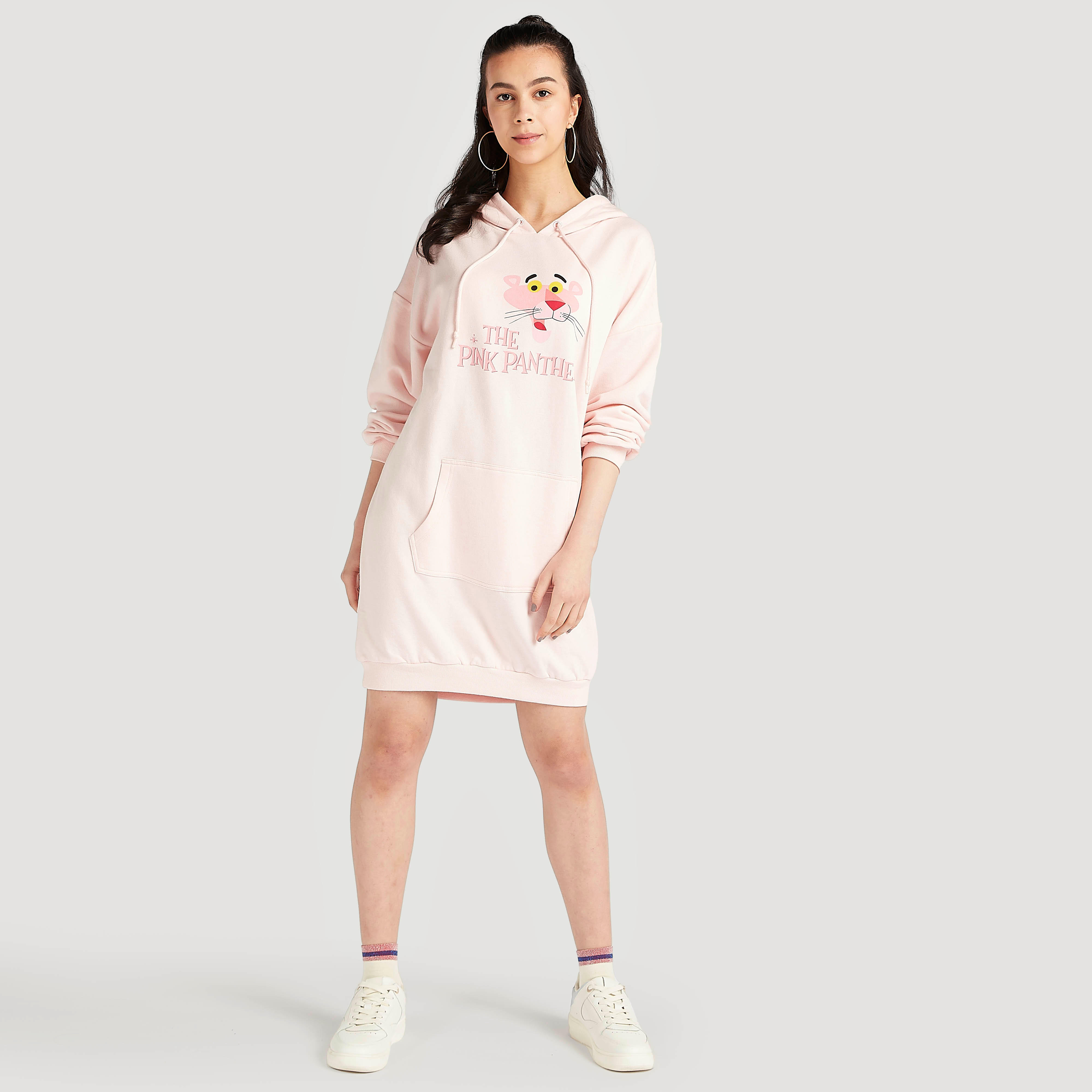 فستان جامبر بقبّعة وأكمام قصيرة وطبعات بينك بانثر-women-clothing-dresses-image-6