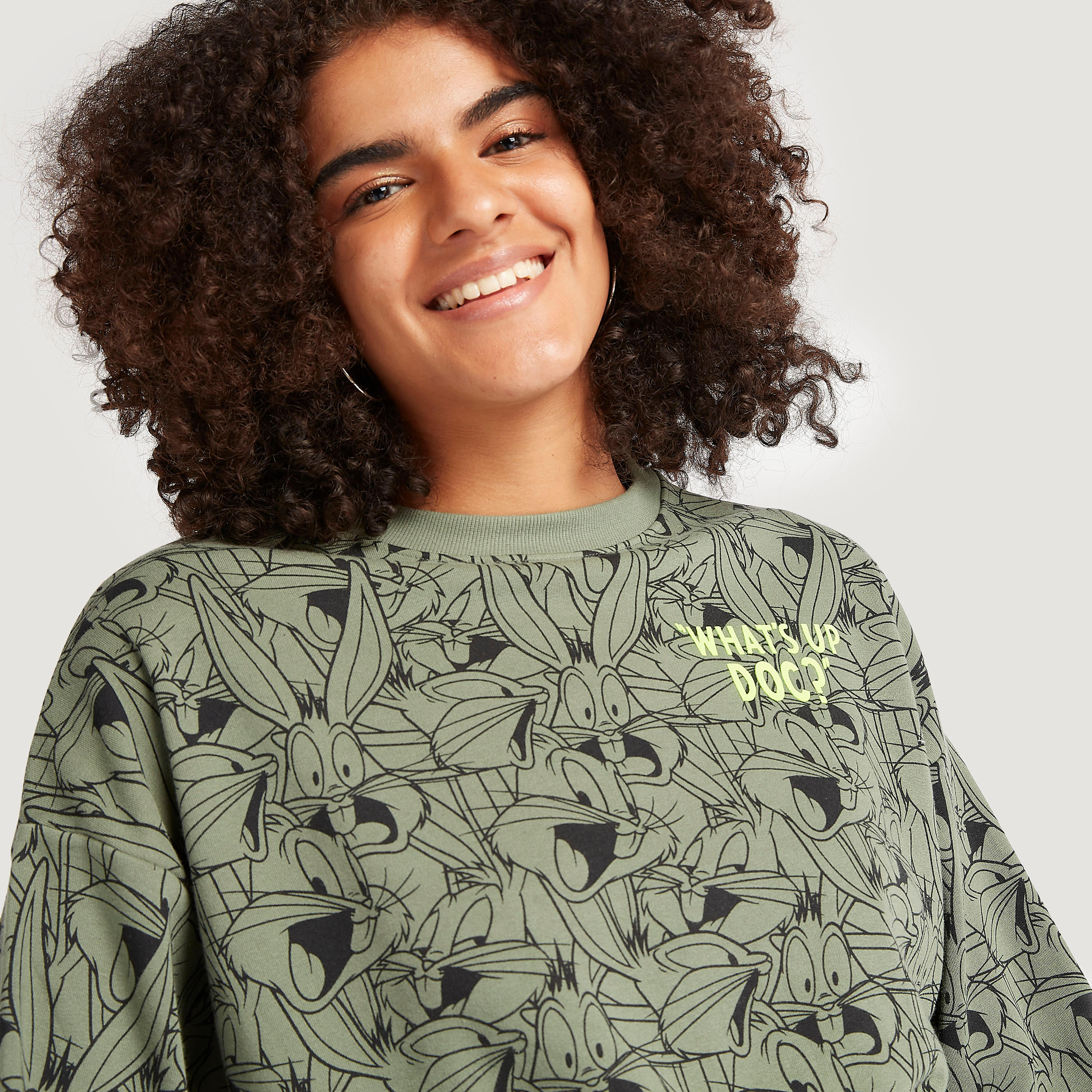 Bugs Bunny Print Crew Neck Sweatshirt with Long Sleeves-women-winterwear-hoodiesandsweatshirts-sweatshirts-image-3