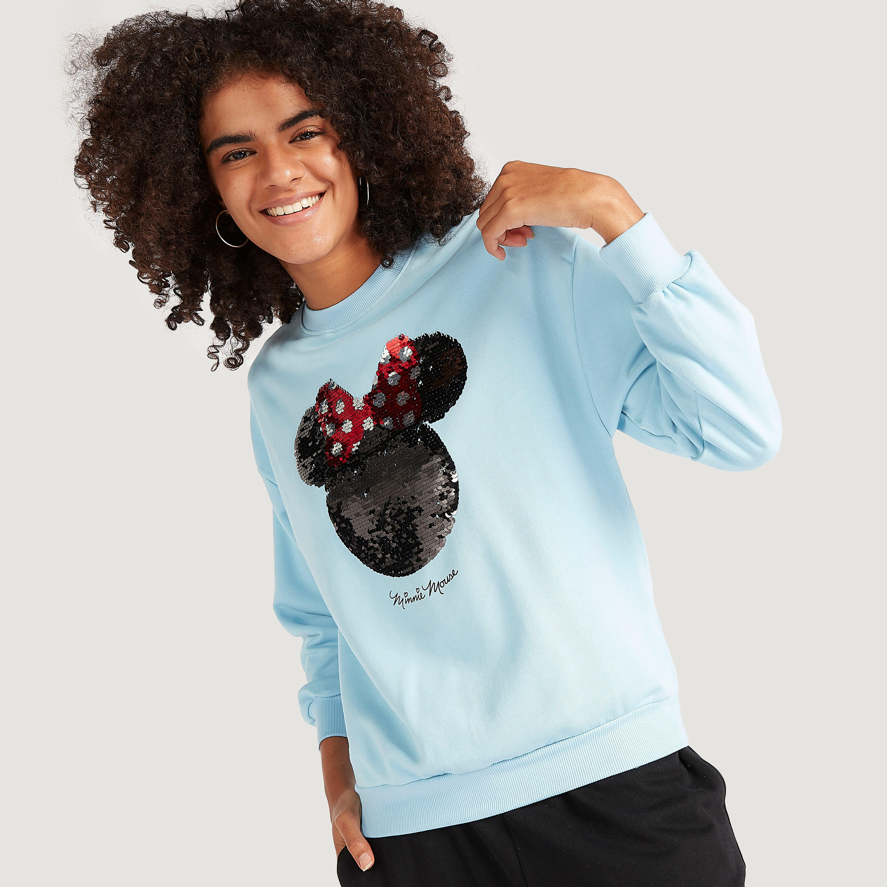 سويت شيرت بياقة ضيّقة وأكمام طويلة وطبعات ميني ماوس-women-winterwear-hoodiesandsweatshirts-sweatshirts-image-1