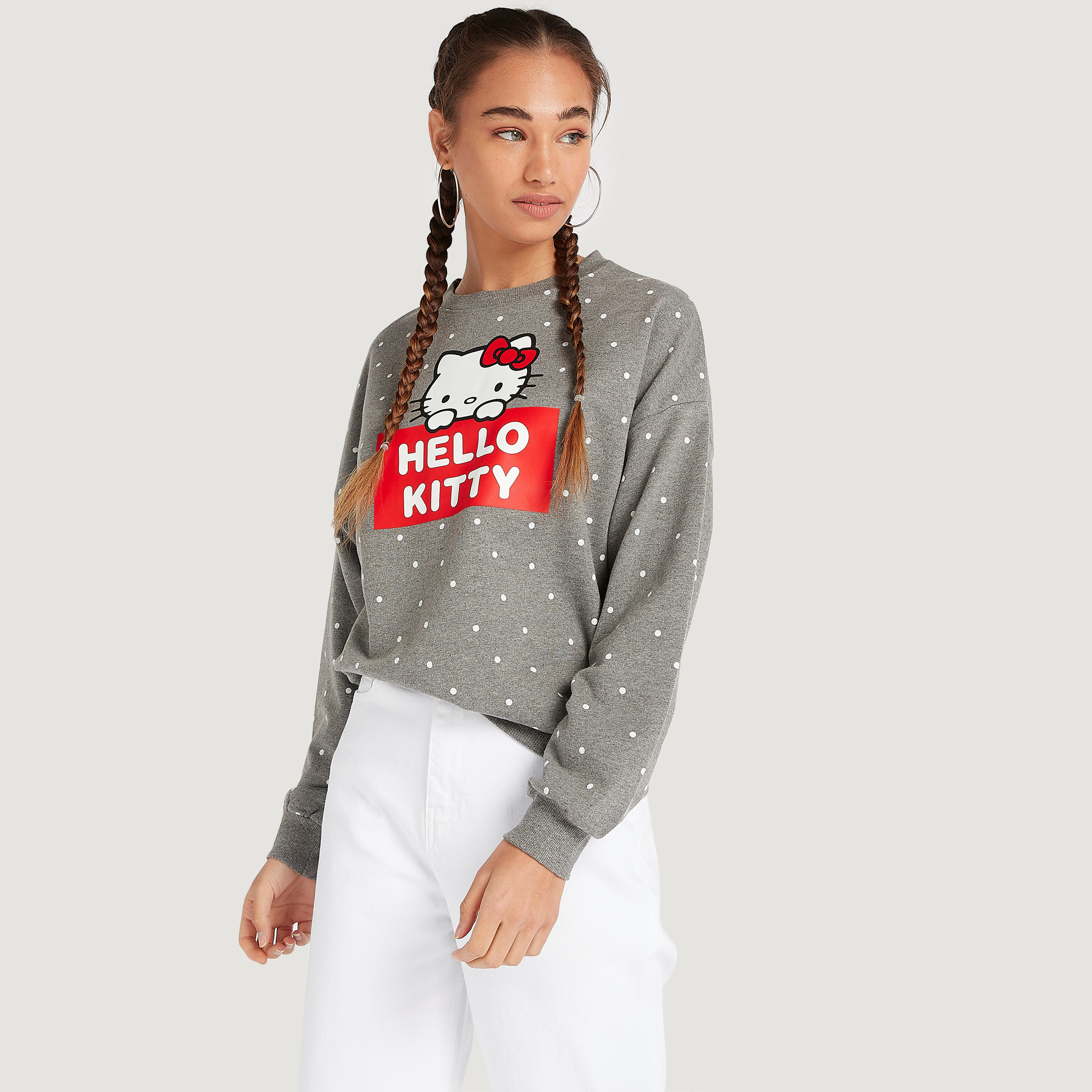 Hello Kitty Print Crew Neck Sweatshirt with Long Sleeves-women-winterwear-hoodiesandsweatshirts-sweatshirts-image-1