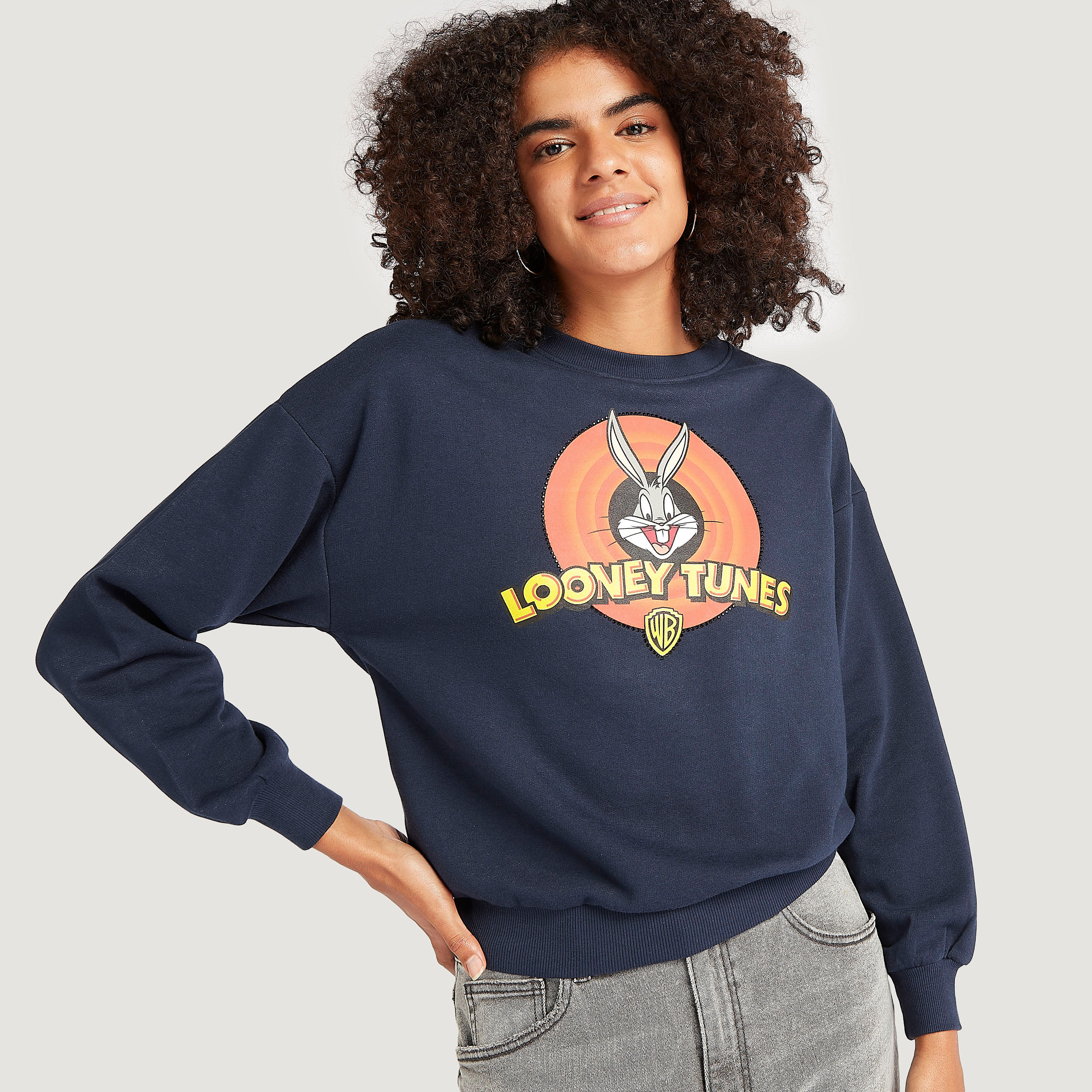 سويت شيرت بياقة ضيقة وأكمام طويلة وطبعات لوني تونز-women-winterwear-hoodiesandsweatshirts-sweatshirts-image-1