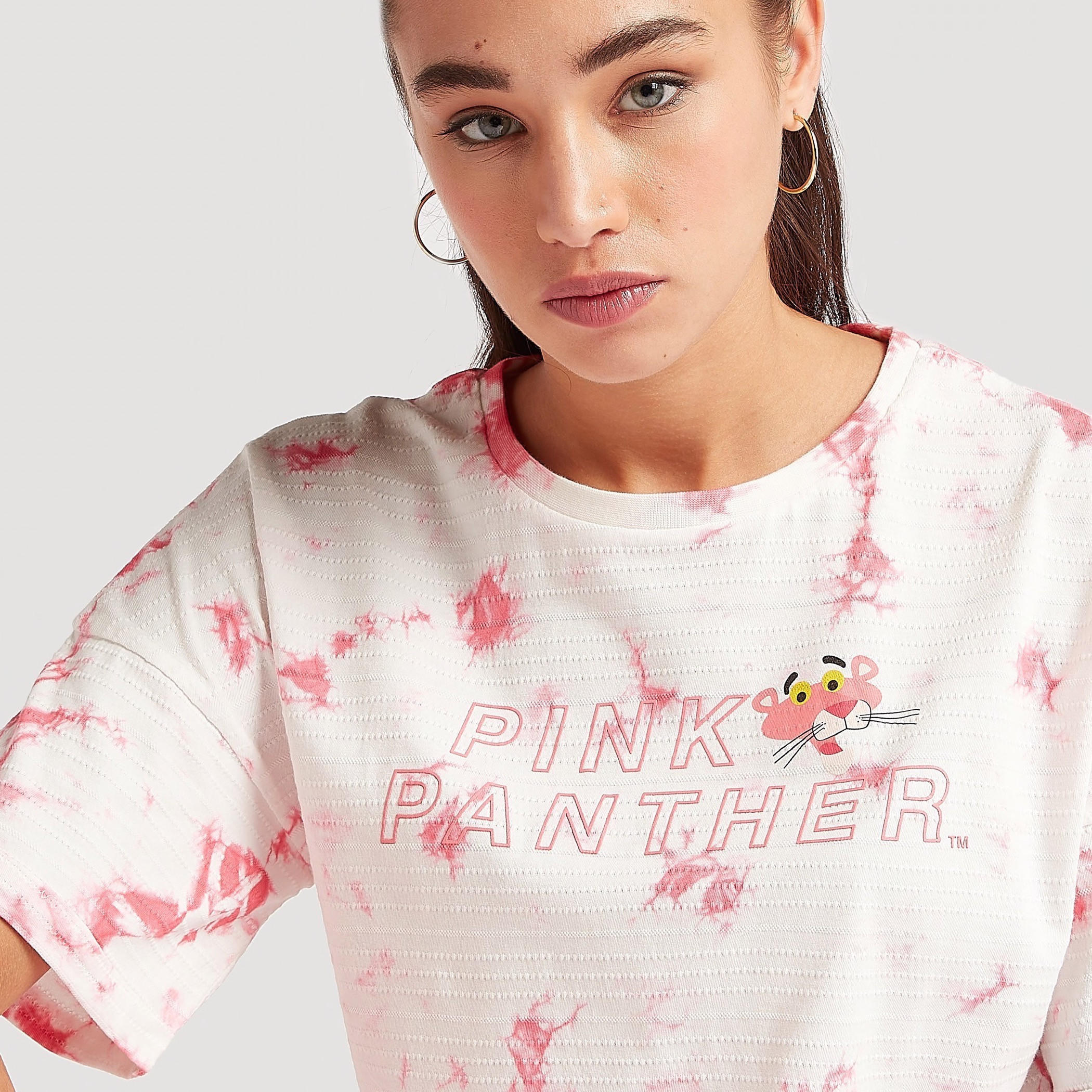 تيشيرت قصير بطبعات بينك بانتر مع أكمام قصيرة وأربطة-women-clothing-tshirts-image-3