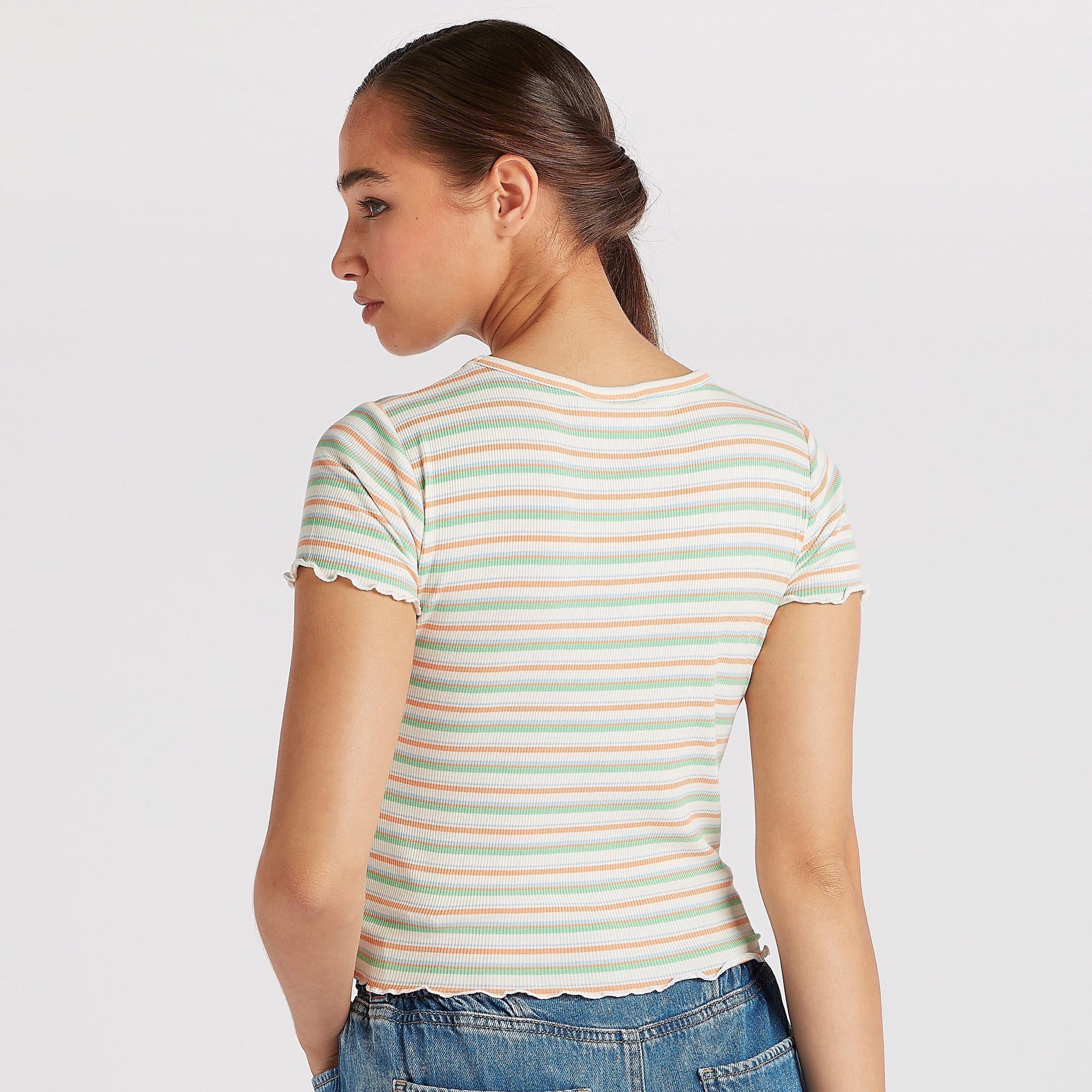 Bugs Bunny Embroidered Round Neck Crop T-shirt with Short Sleeves-women-clothing-tshirts-image-4