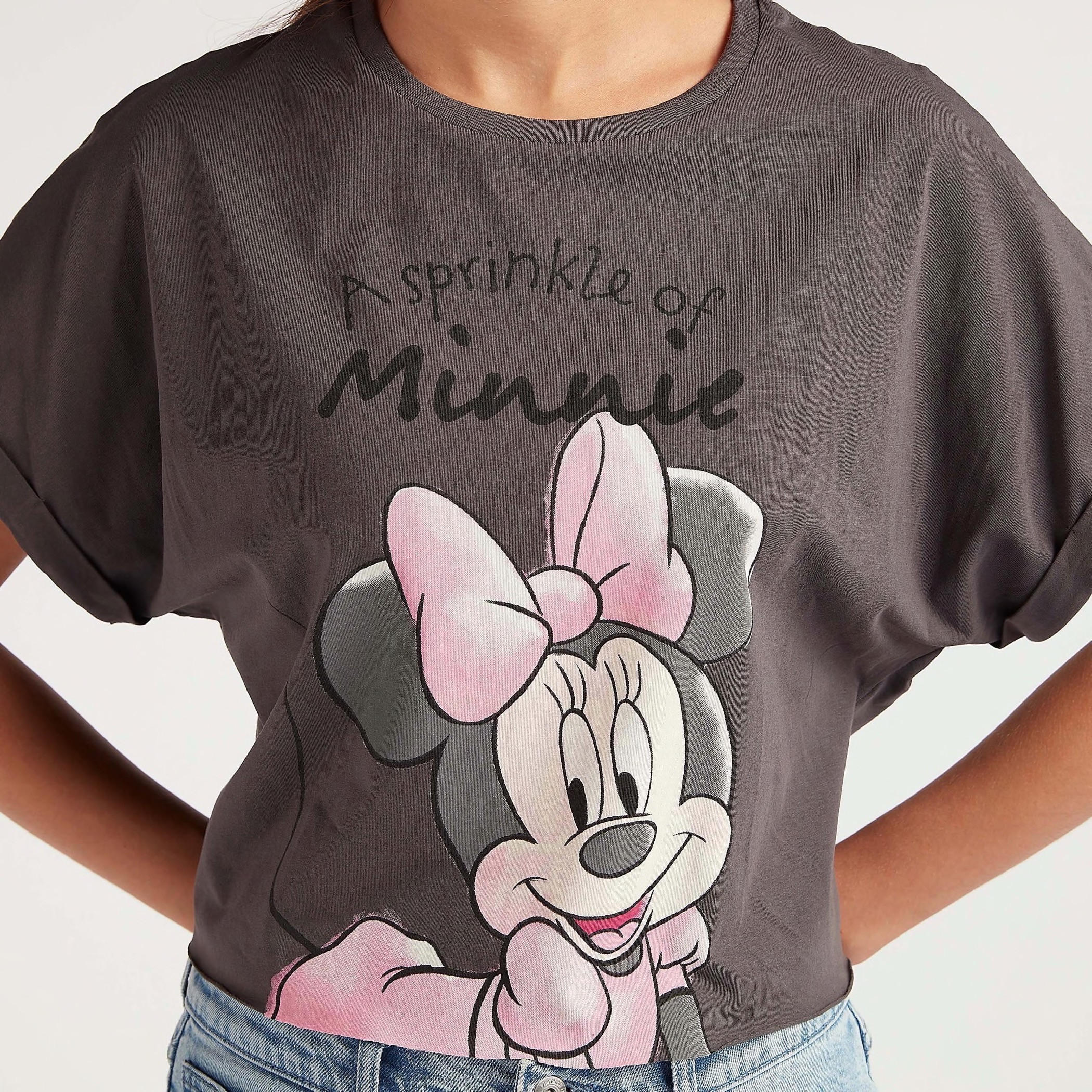تيشيرت بياقة ضيّقة وأكمام قصيرة وطبعات ميني ماوس-women-clothing-tshirts-image-3