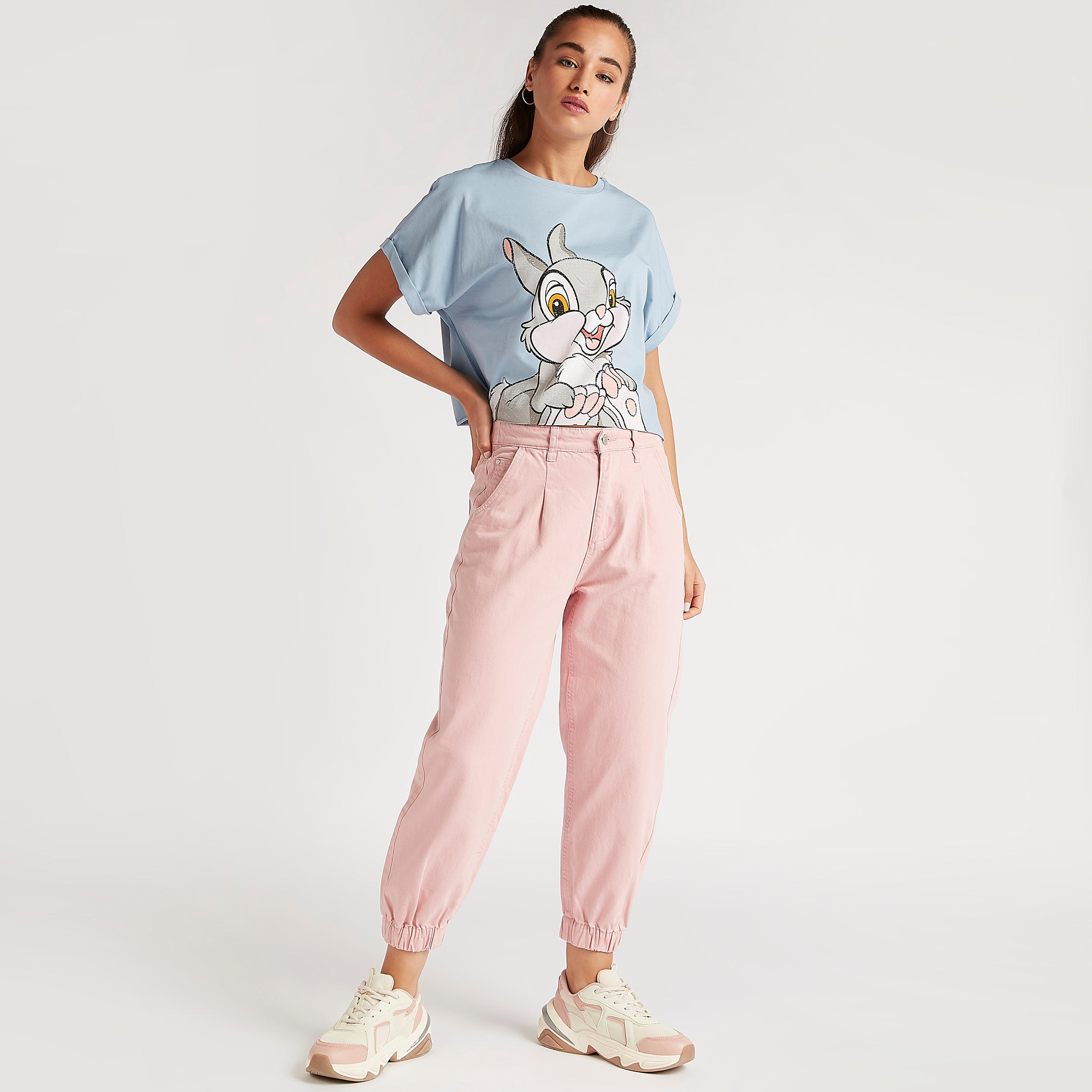 Thumper Print Crop T-shirt with Short Sleeves and Crew Neck-women-clothing-tshirts-image-2