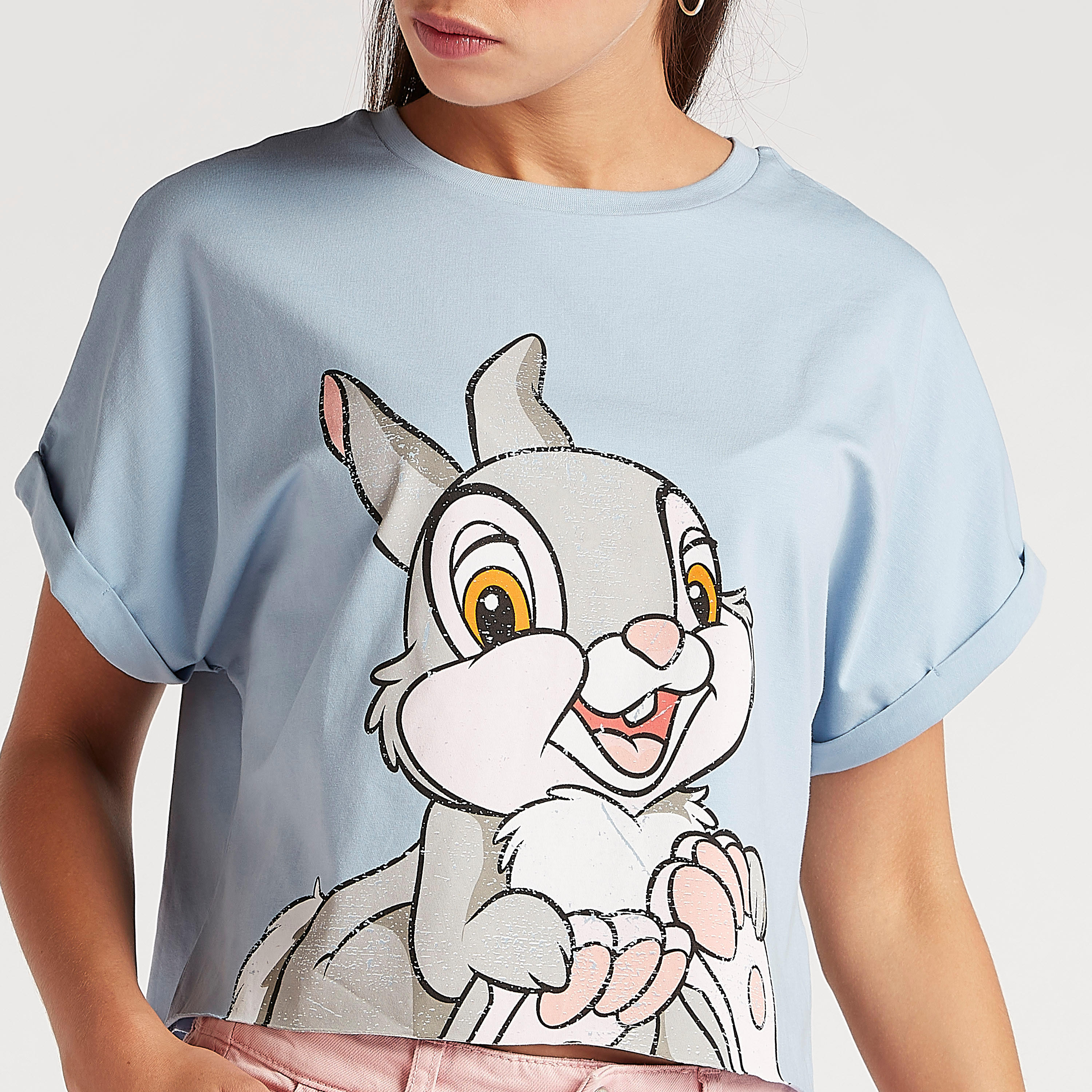 Thumper Print Crop T-shirt with Short Sleeves and Crew Neck-women-clothing-tshirts-image-3
