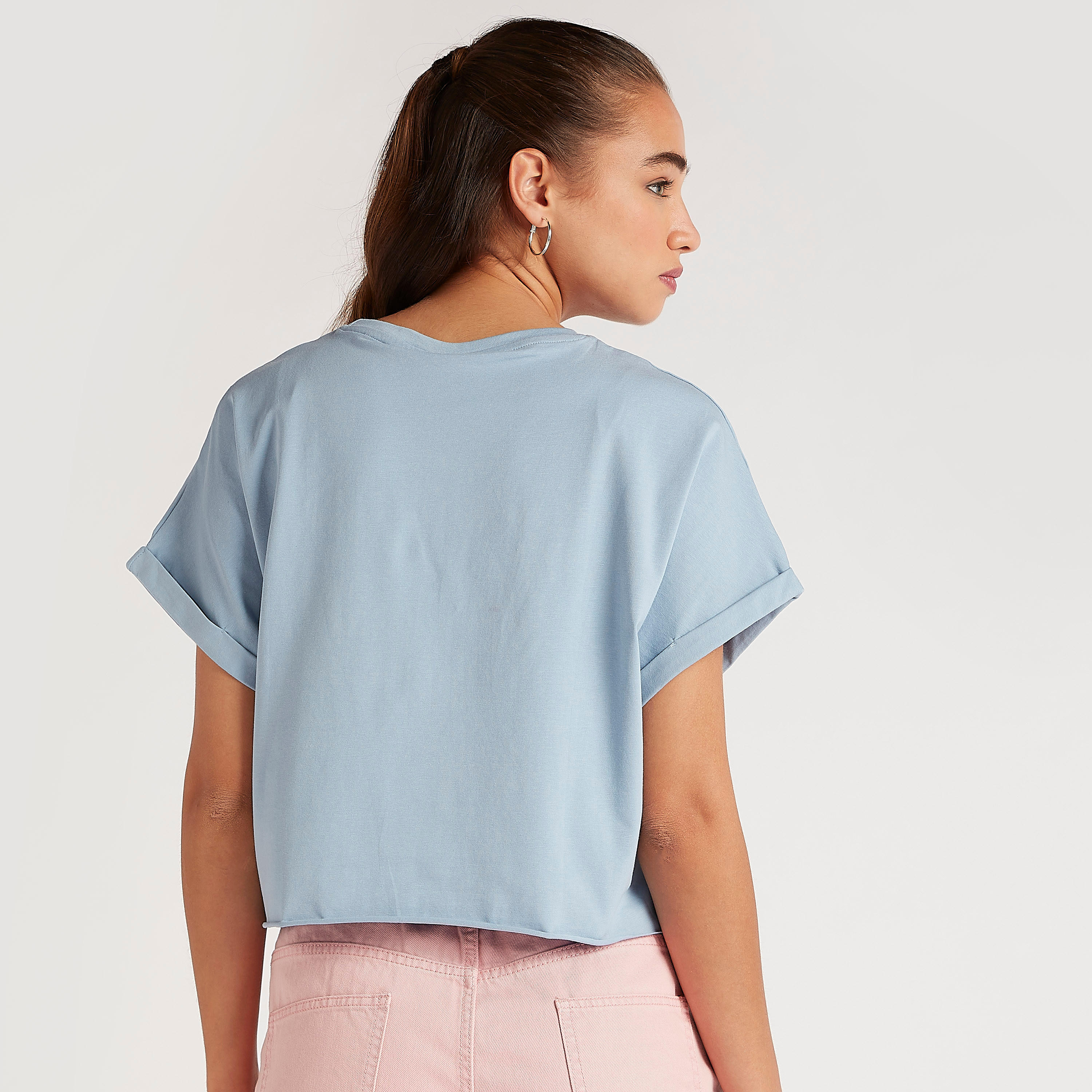 Thumper Print Crop T-shirt with Short Sleeves and Crew Neck-women-clothing-tshirts-image-4