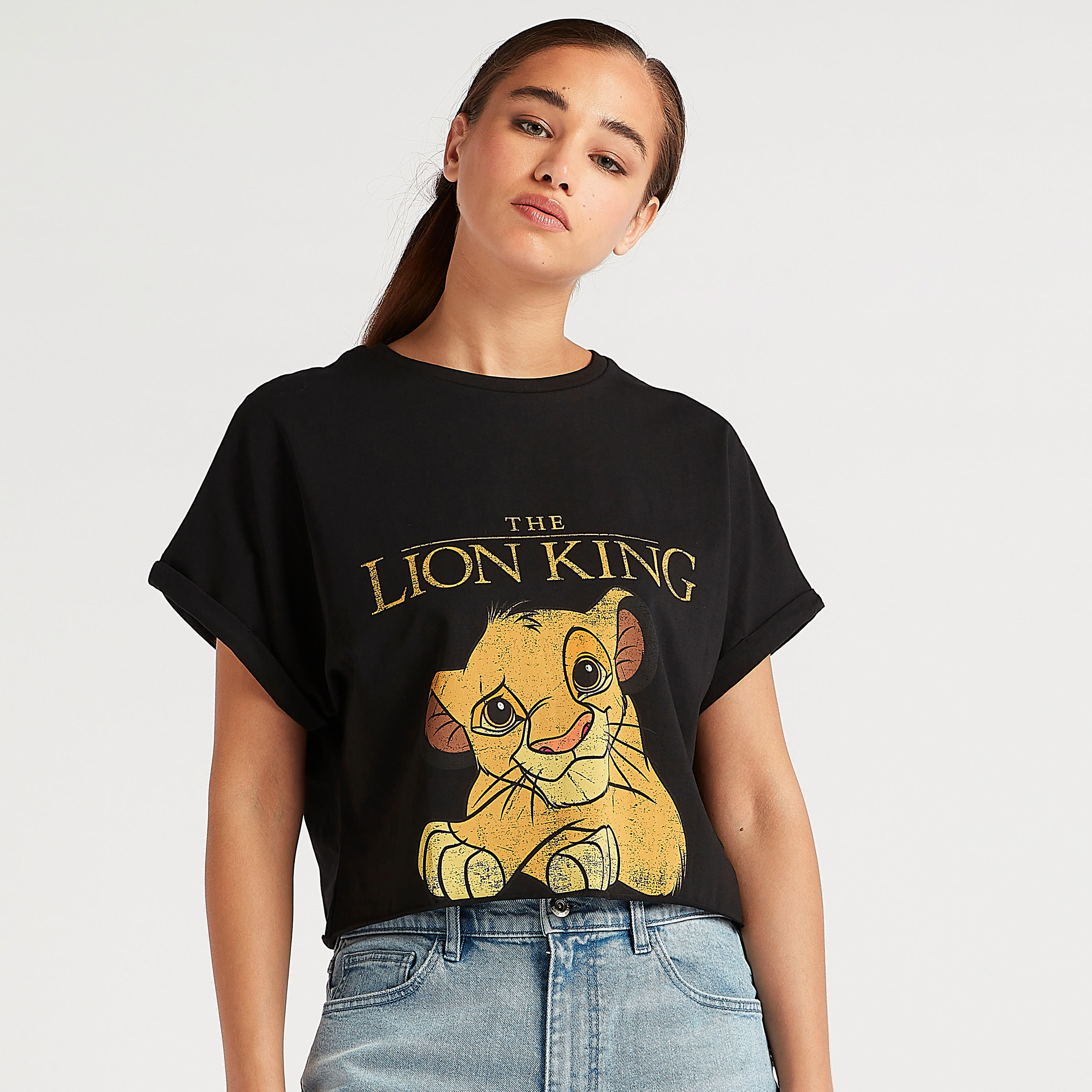 Simba Print Crew Neck T-shirt with Short Sleeves-women-clothing-tshirts-image-1