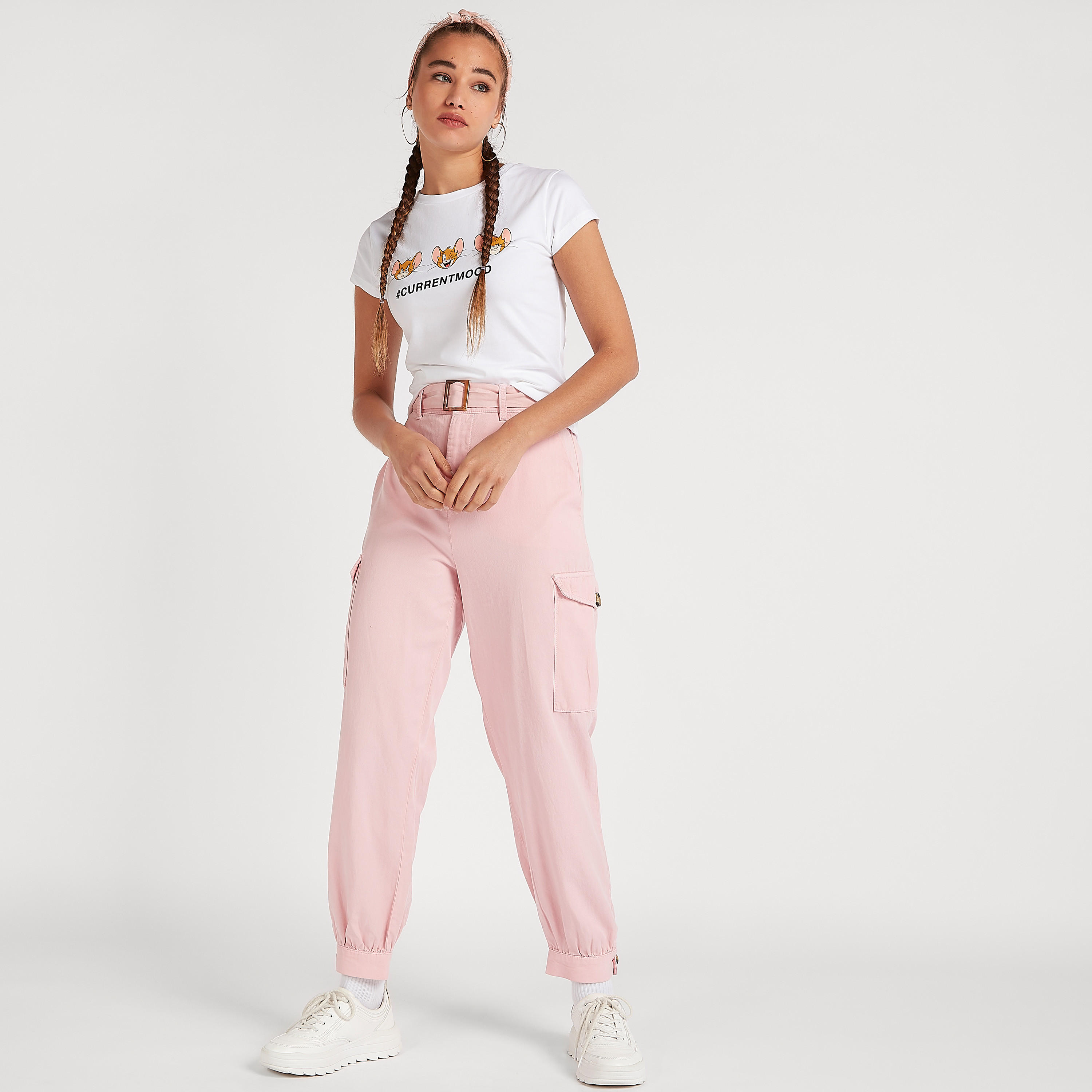 Jerry Print Crew Neck T-shirt with Cap Sleeves-women-clothing-tshirts-image-2