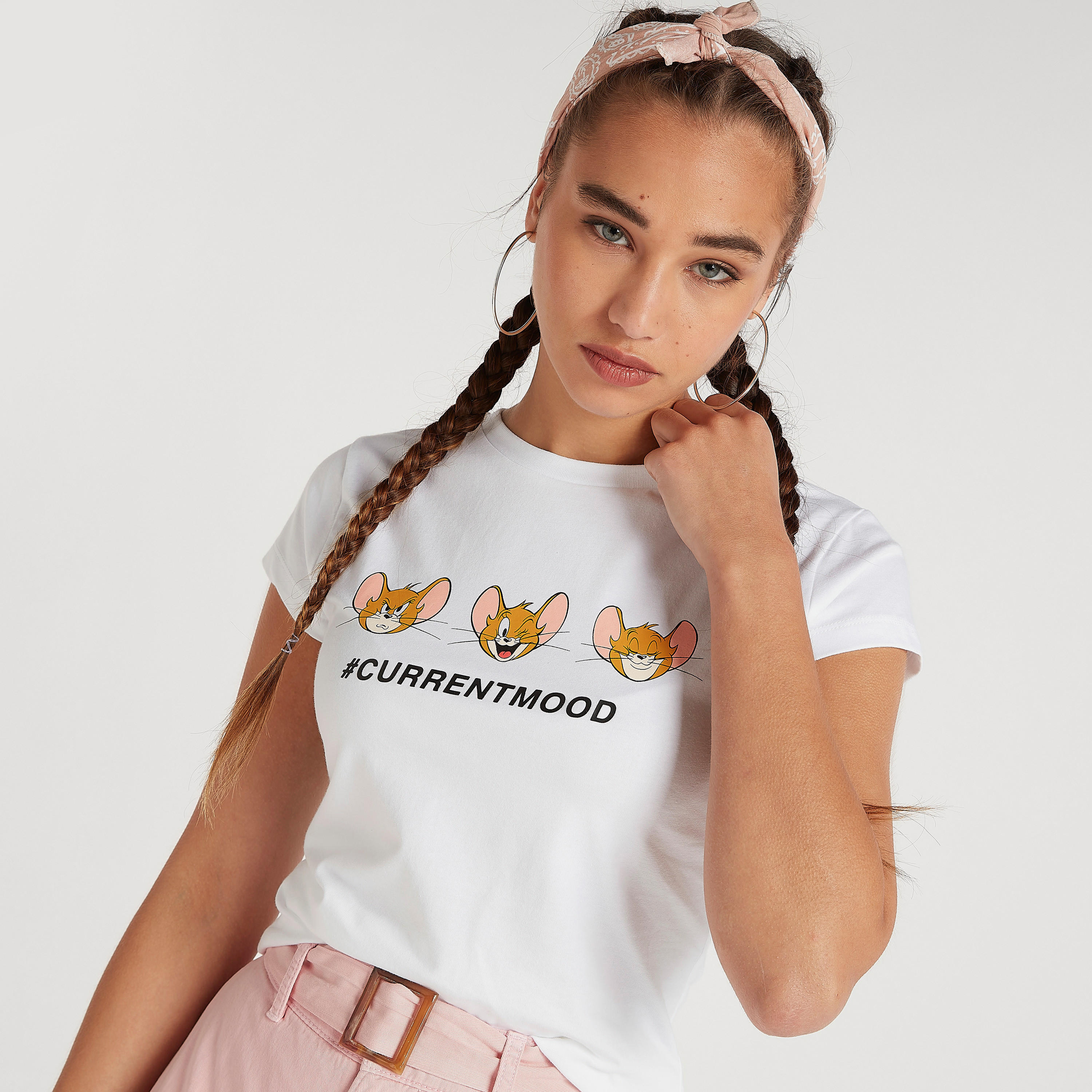 Jerry Print Crew Neck T-shirt with Cap Sleeves-women-clothing-tshirts-image-3
