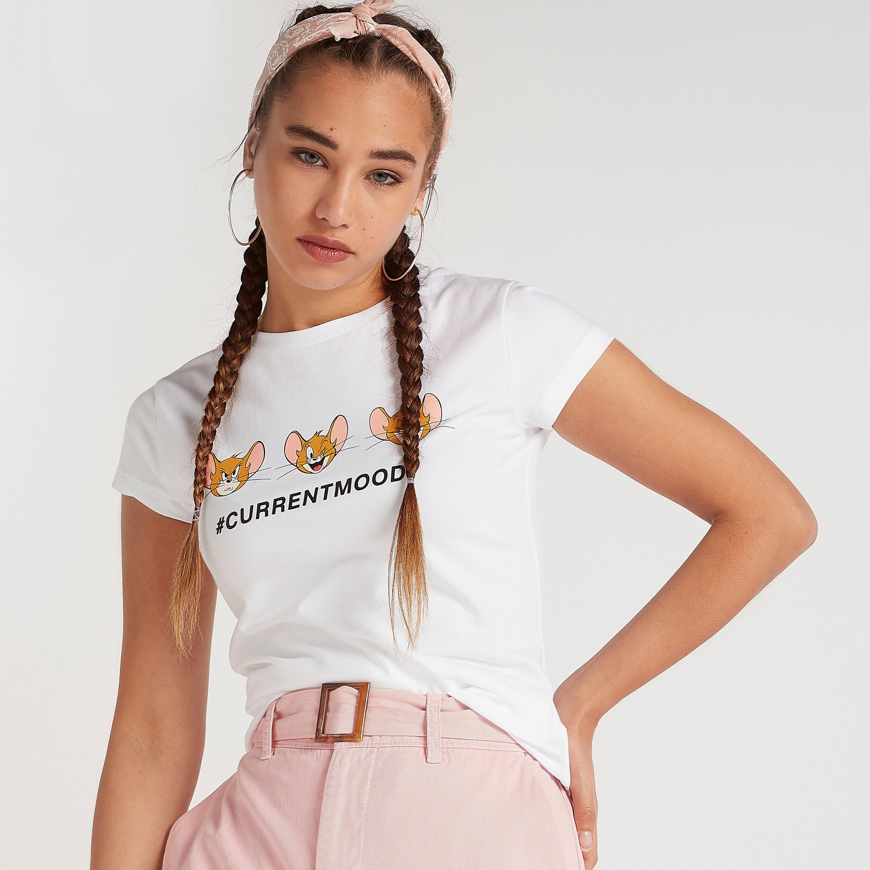 Jerry Print Crew Neck T-shirt with Cap Sleeves-women-clothing-tshirts-image-5