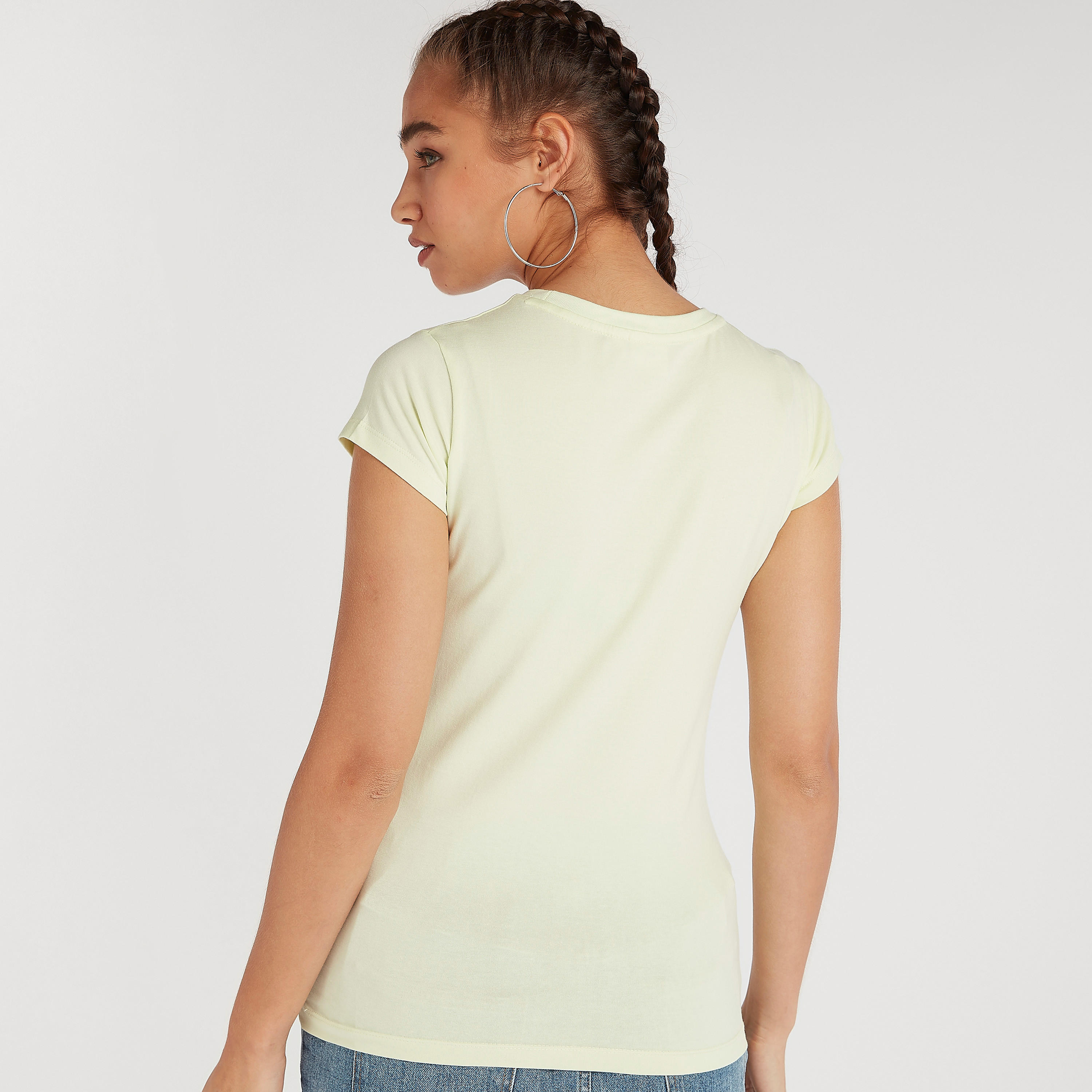 Stitch Print Crew Neck T-shirt with Cap Sleeves-women-clothing-tshirts-image-5
