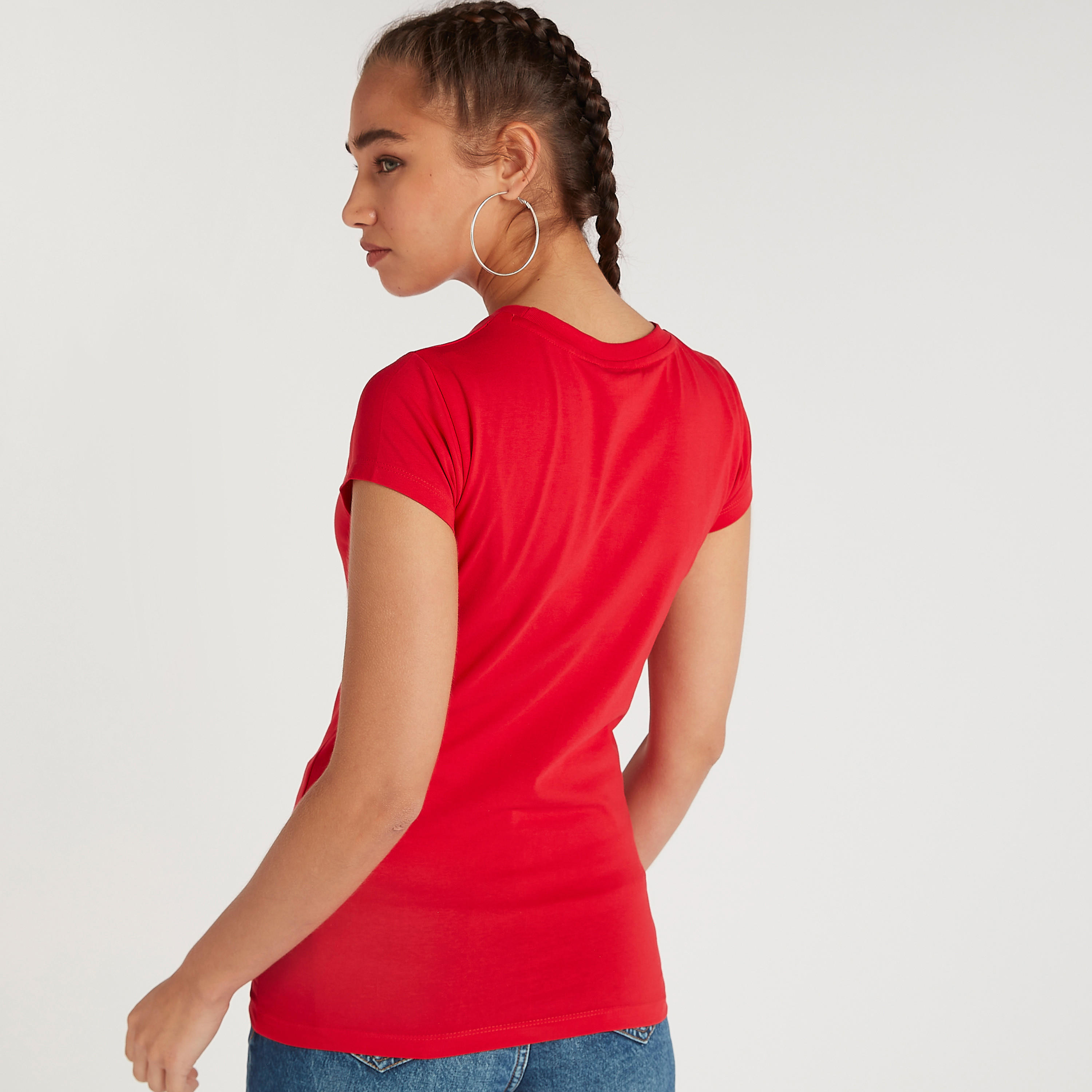 Mickey Mouse Print Crew Neck T-shirt with Cap Sleeves-women-clothing-tshirts-image-4