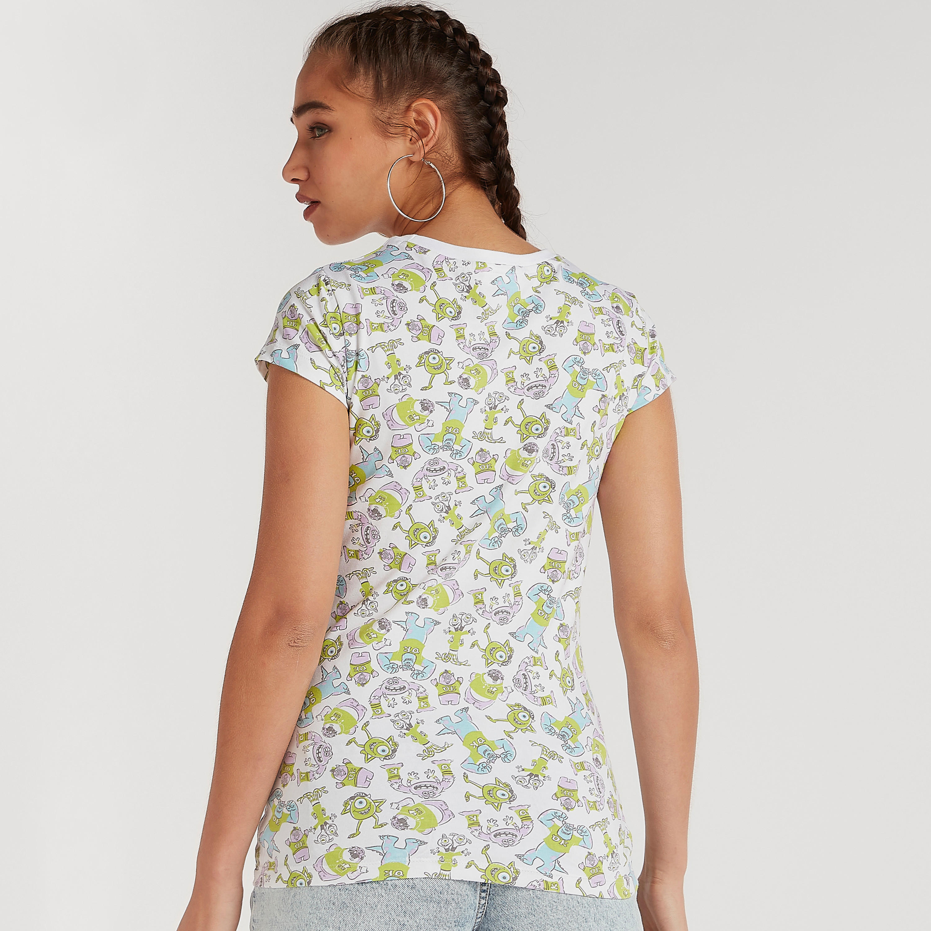 Scully and Mike Print Crew Neck T-shirt with Cap Sleeves-women-clothing-tshirts-image-4