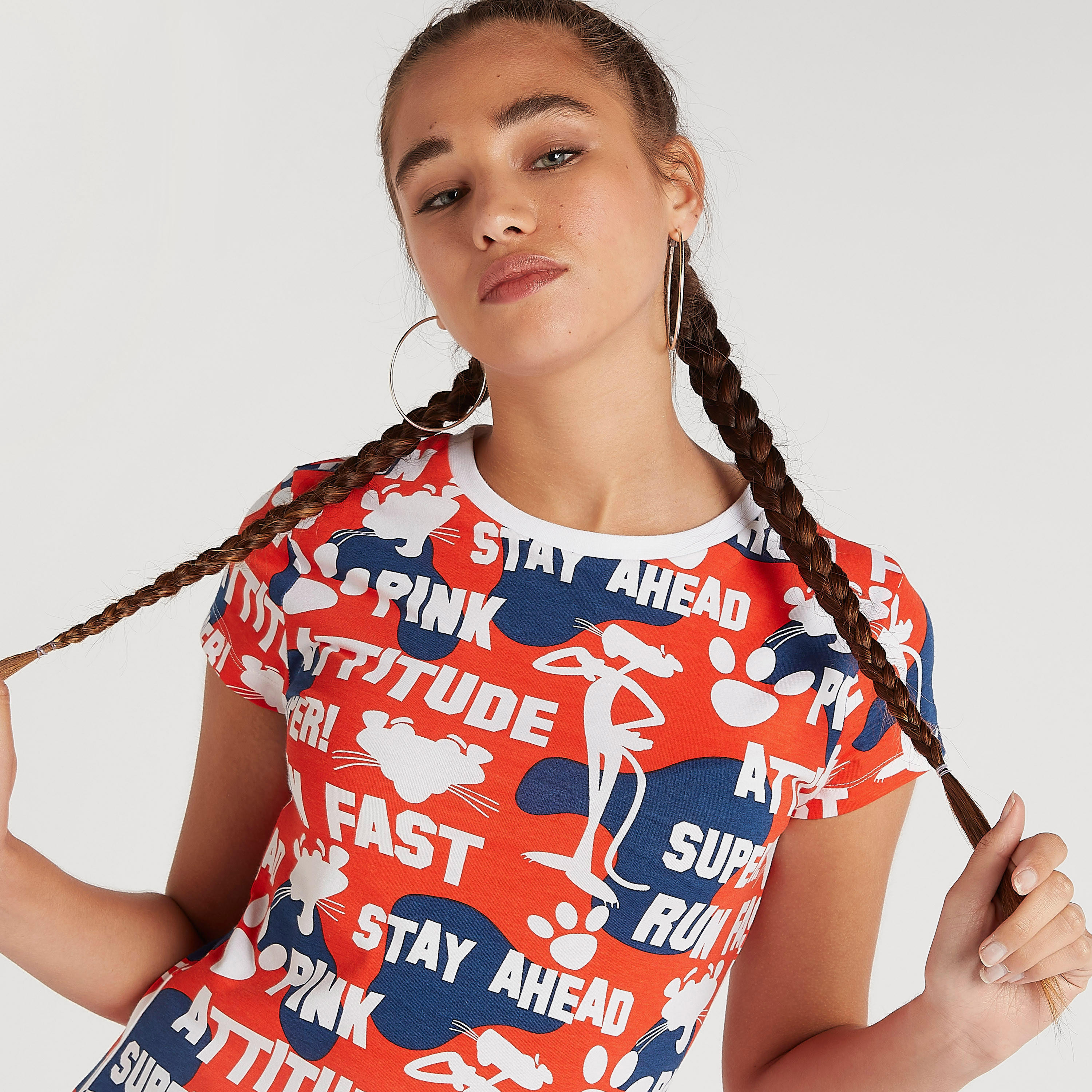 تيشيرت بياقة ضيقة وأكمام كاب وطبعات-women-clothing-tshirts-image-1