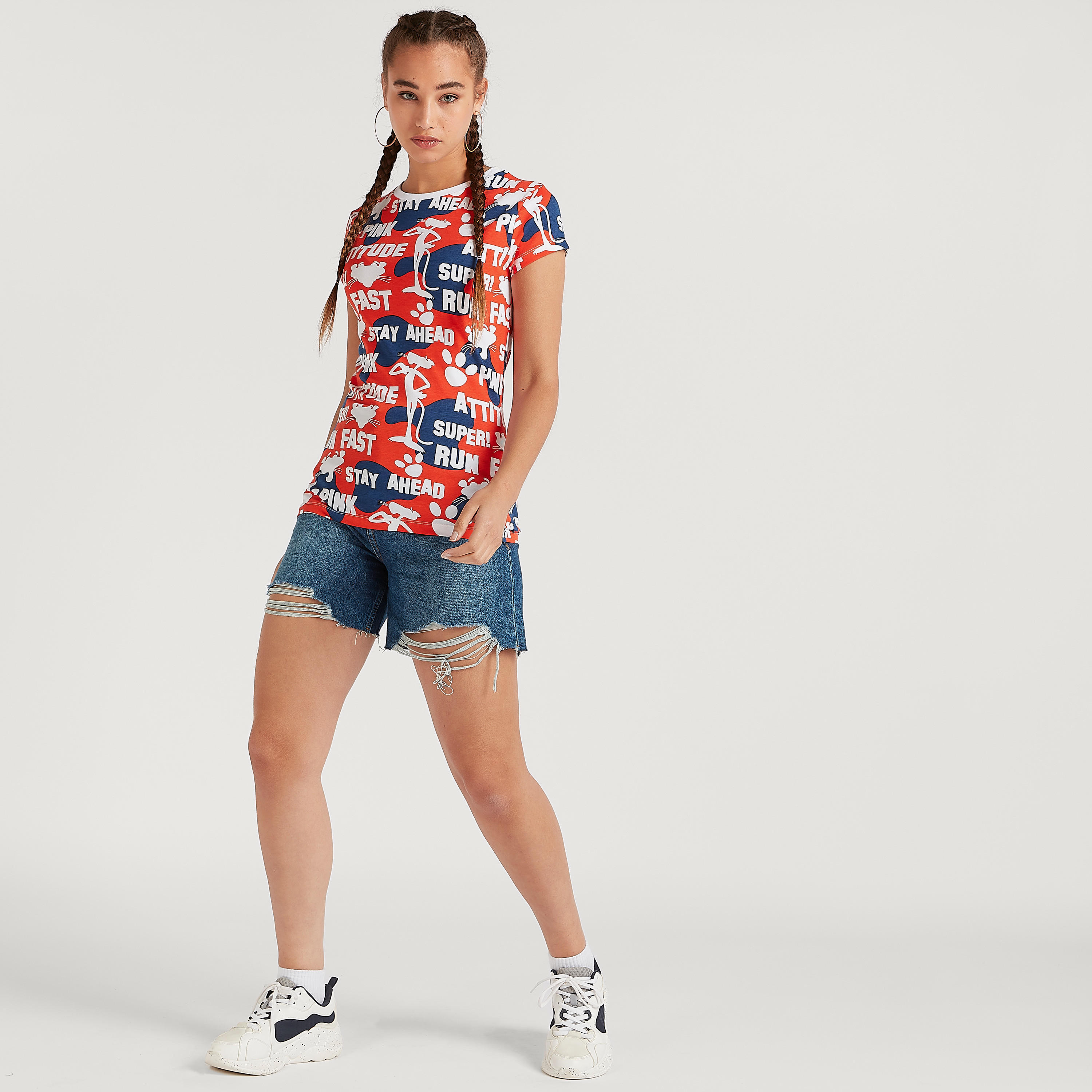 تيشيرت بياقة ضيقة وأكمام كاب وطبعات-women-clothing-tshirts-image-2