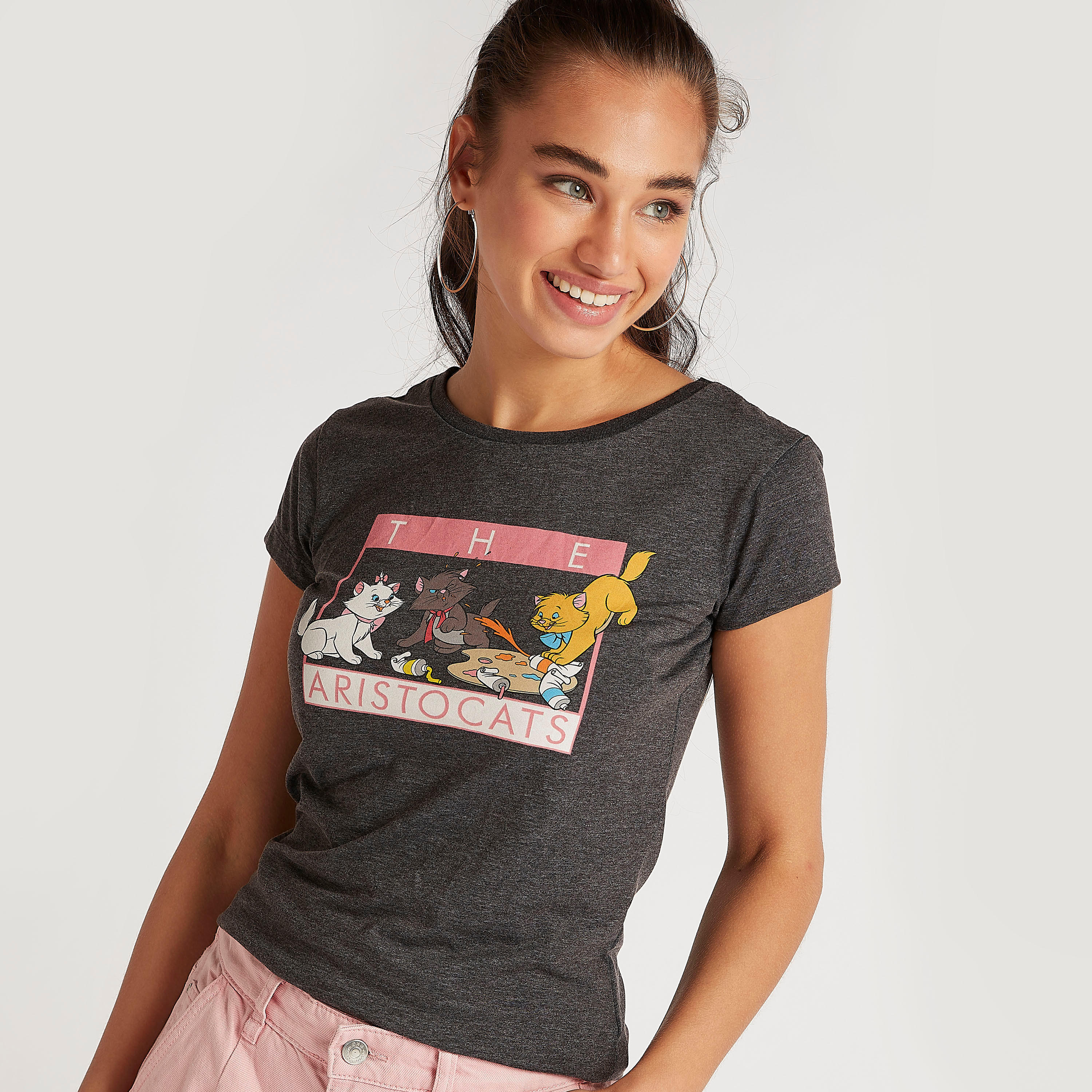 تيشيرت بياقة ضيّقة وأكمام كاب وطَبعات-women-clothing-tshirts-image-1