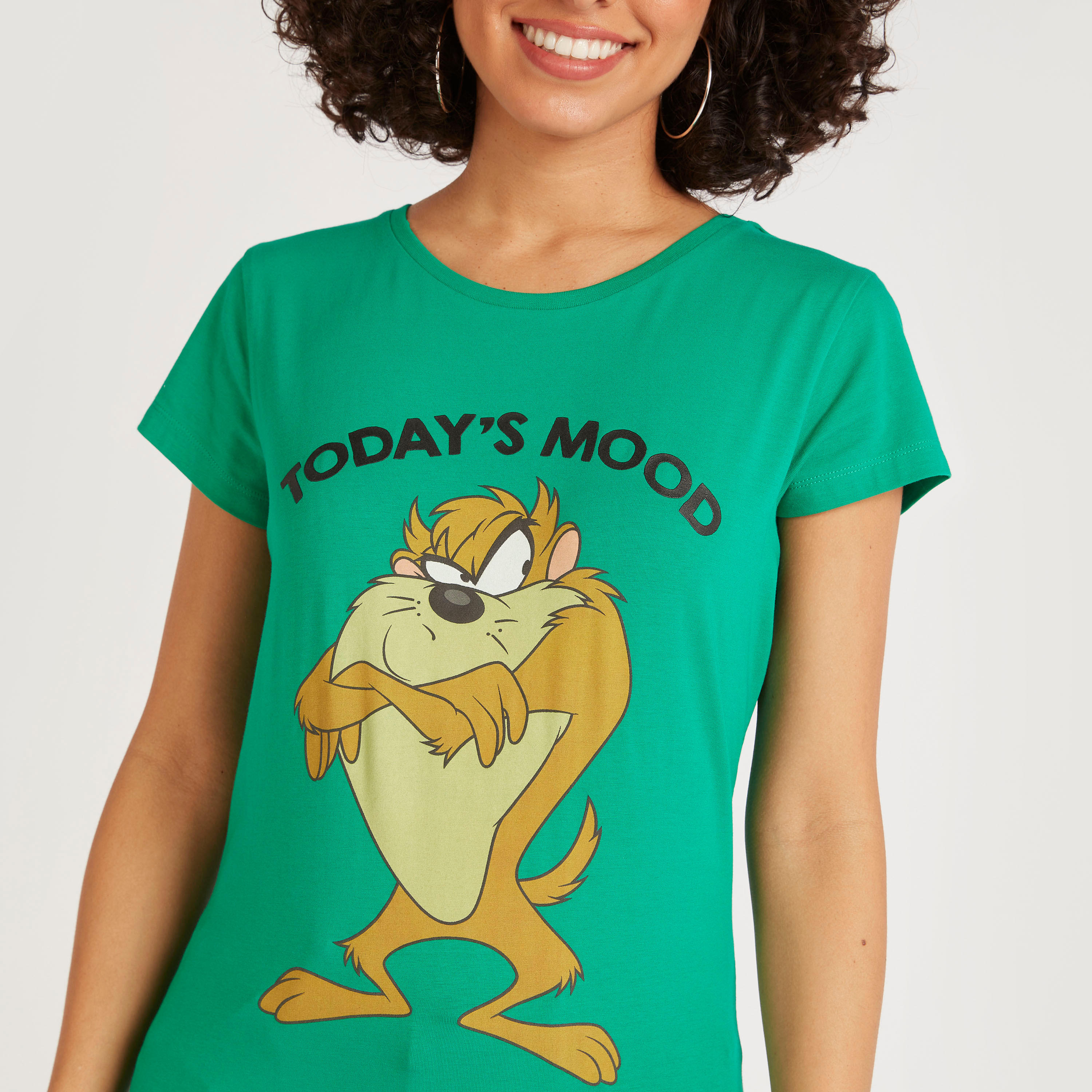Tasmanian Devil Print T-shirt with Cap Sleeves-women-clothing-tshirts-image-3