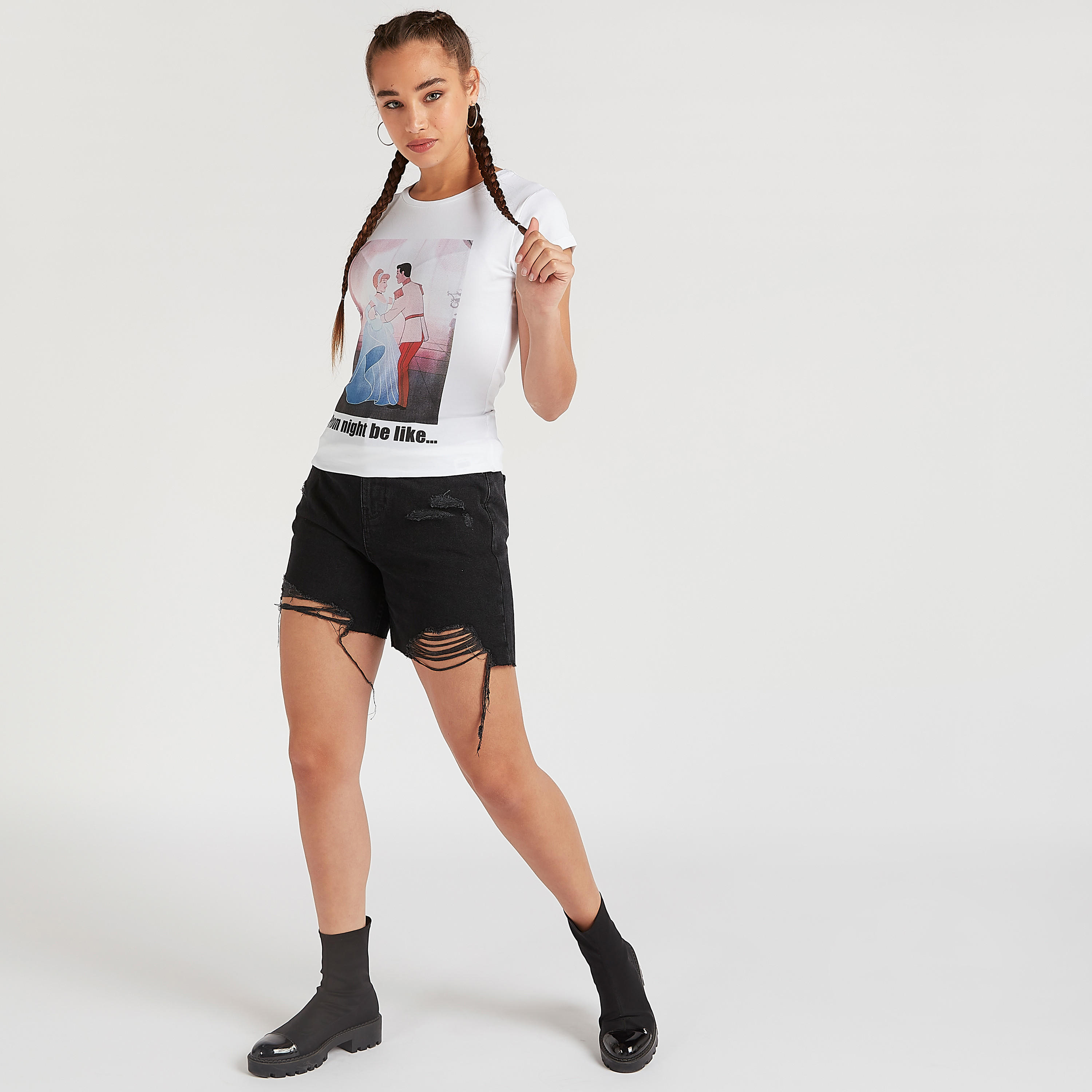 تيشيرت بياقة ضيقة وأكمام كاب وطبعات برينسيس من ديزني-women-clothing-tshirts-image-2