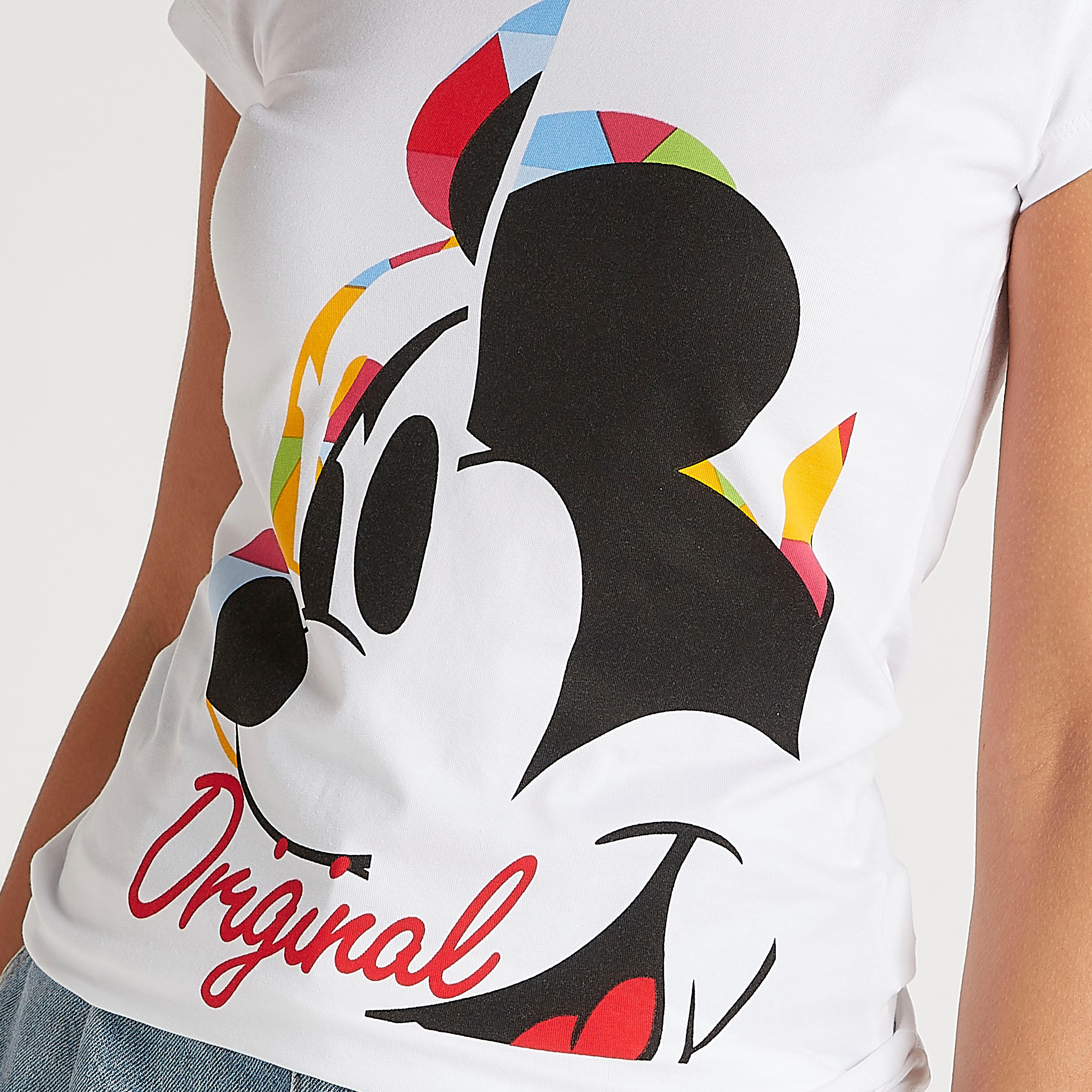 تيشيرت بياقة ضيّقة وأكمام كاب وطبعات ميكي ماوس-women-clothing-tshirts-image-6