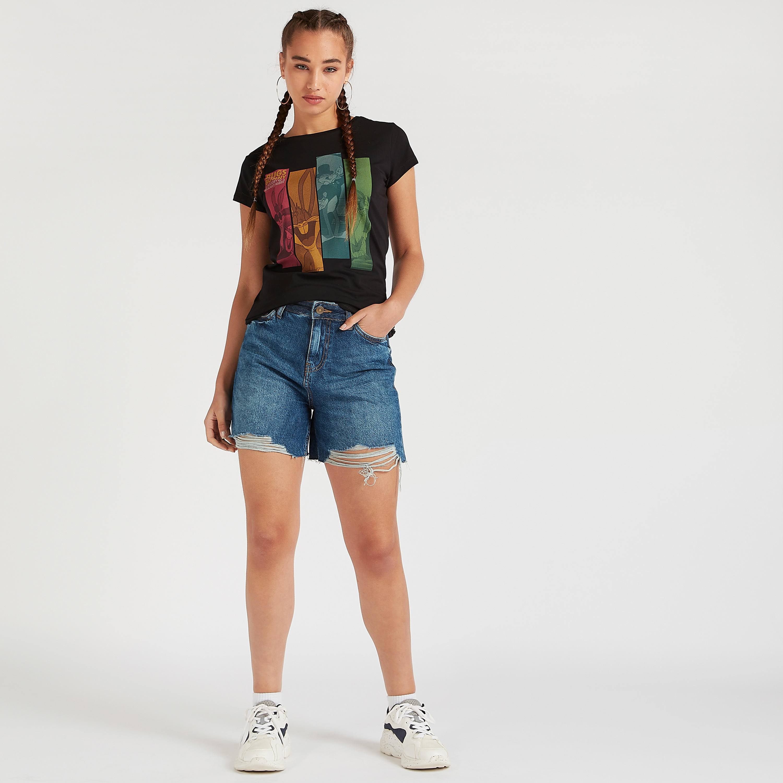 Graphic Print T-shirt with Crew Neck and Cap Sleeves-women-clothing-tshirts-image-2