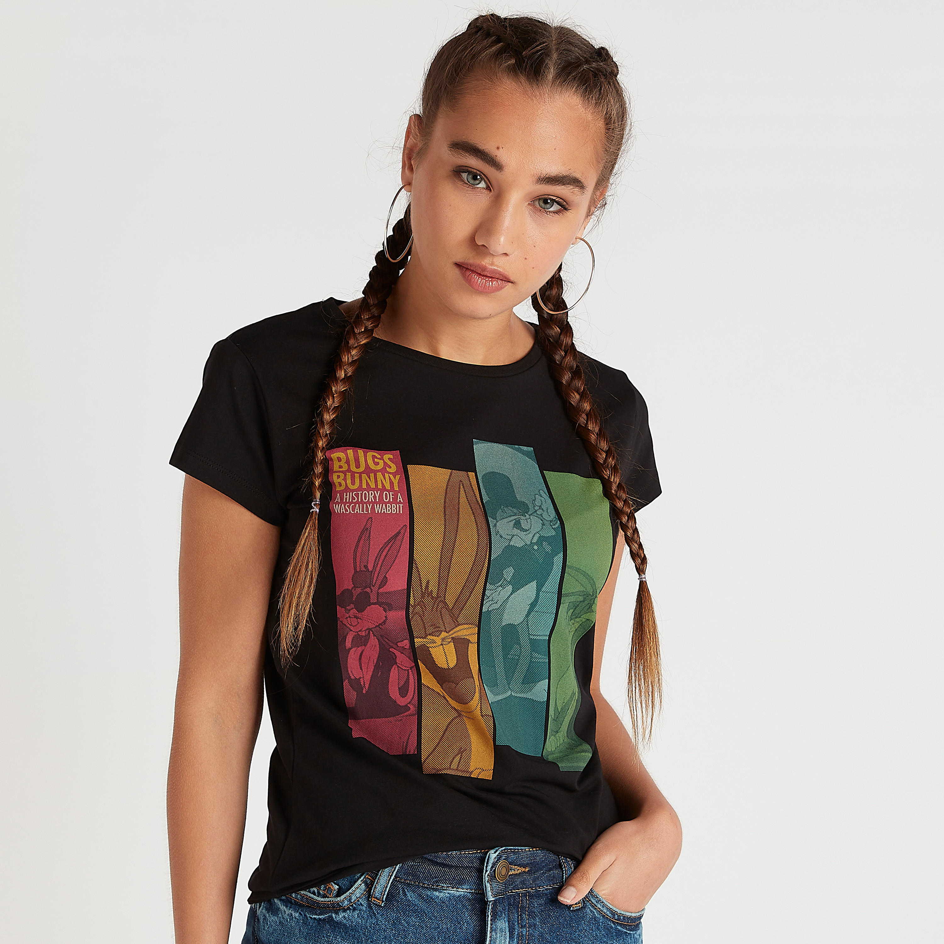 Graphic Print T-shirt with Crew Neck and Cap Sleeves-women-clothing-tshirts-image-3