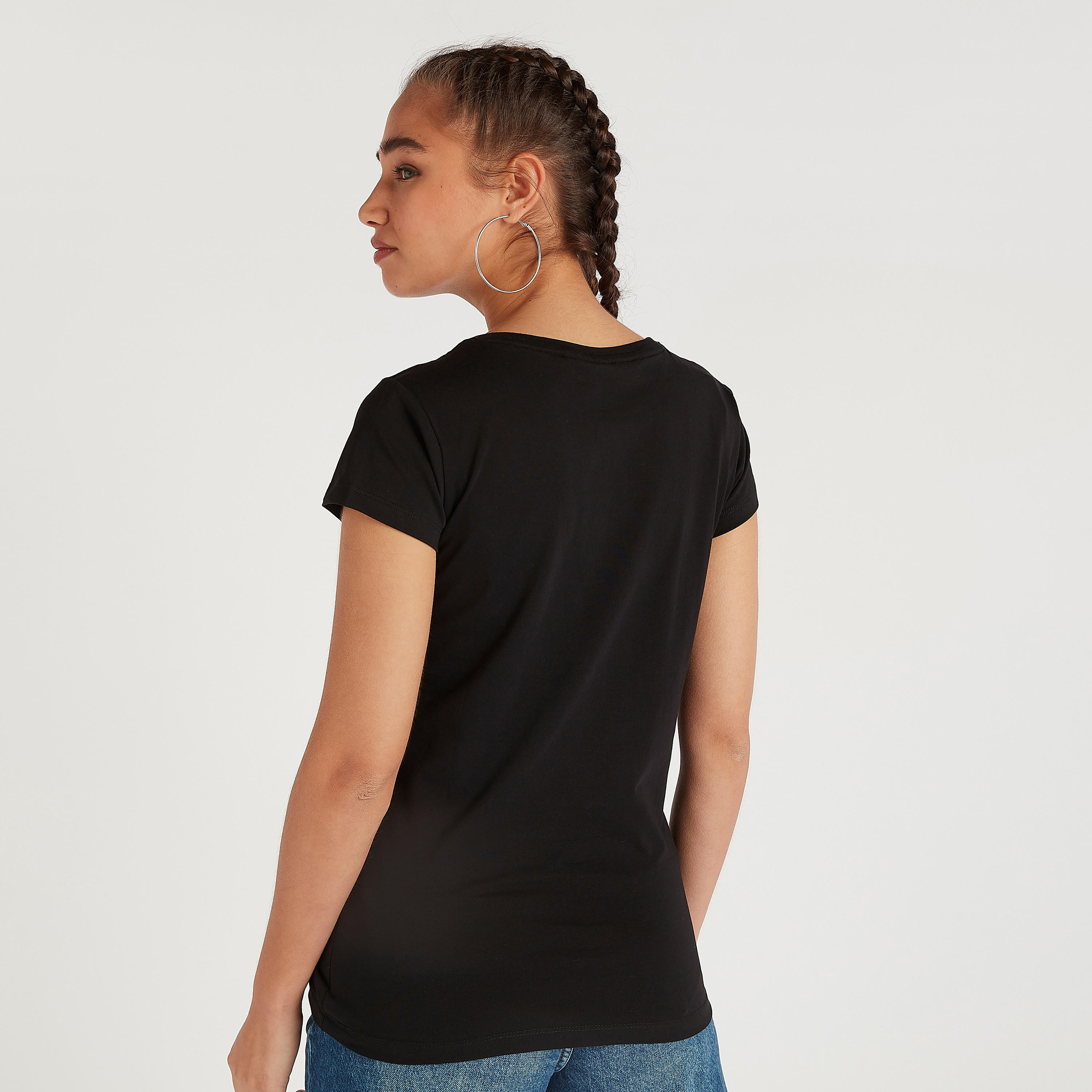 Graphic Print T-shirt with Crew Neck and Cap Sleeves-women-clothing-tshirts-image-4