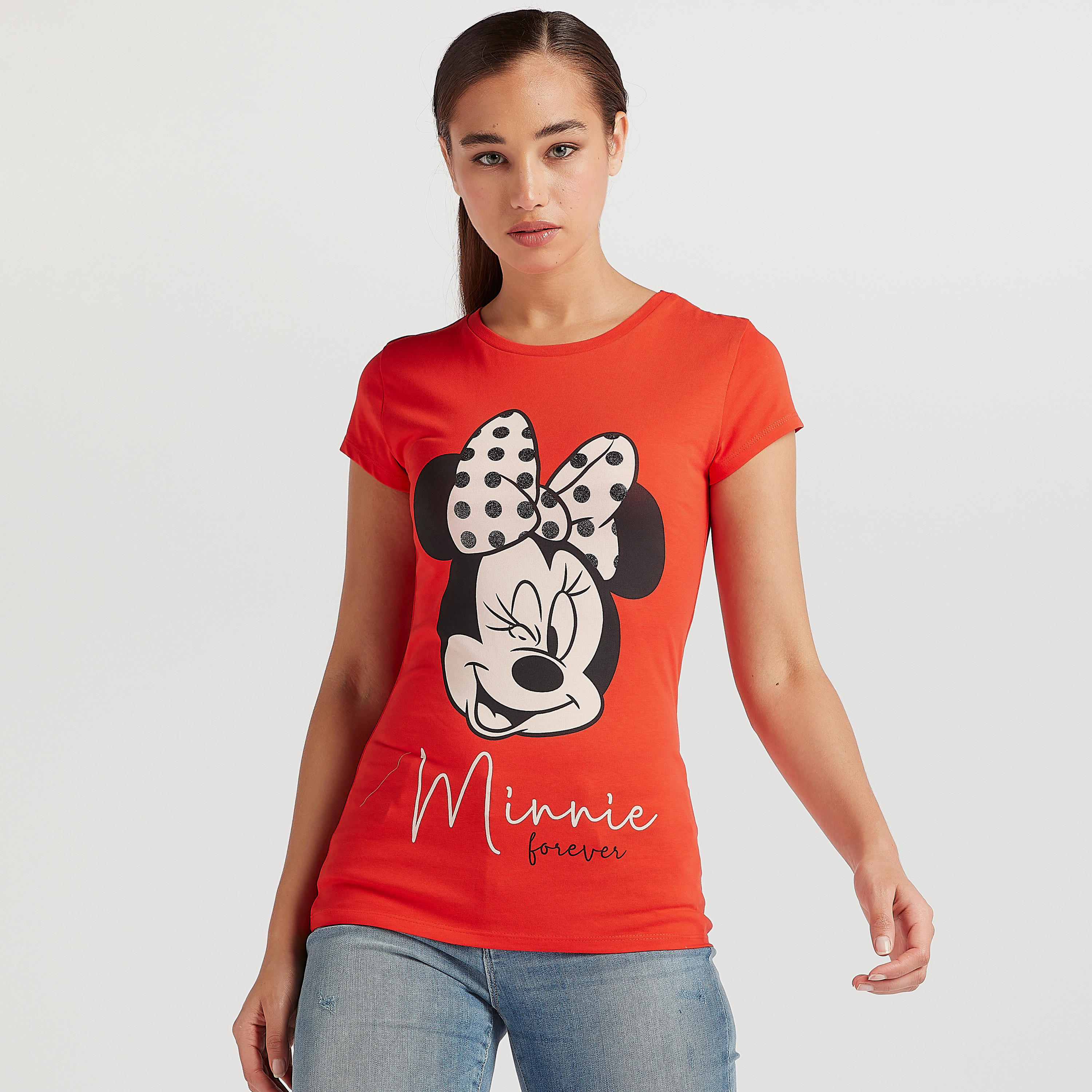 تيشيرت بياقة مستديرة وأكمام كاب وطبعات ميني ماوس-women-clothing-tshirts-image-1