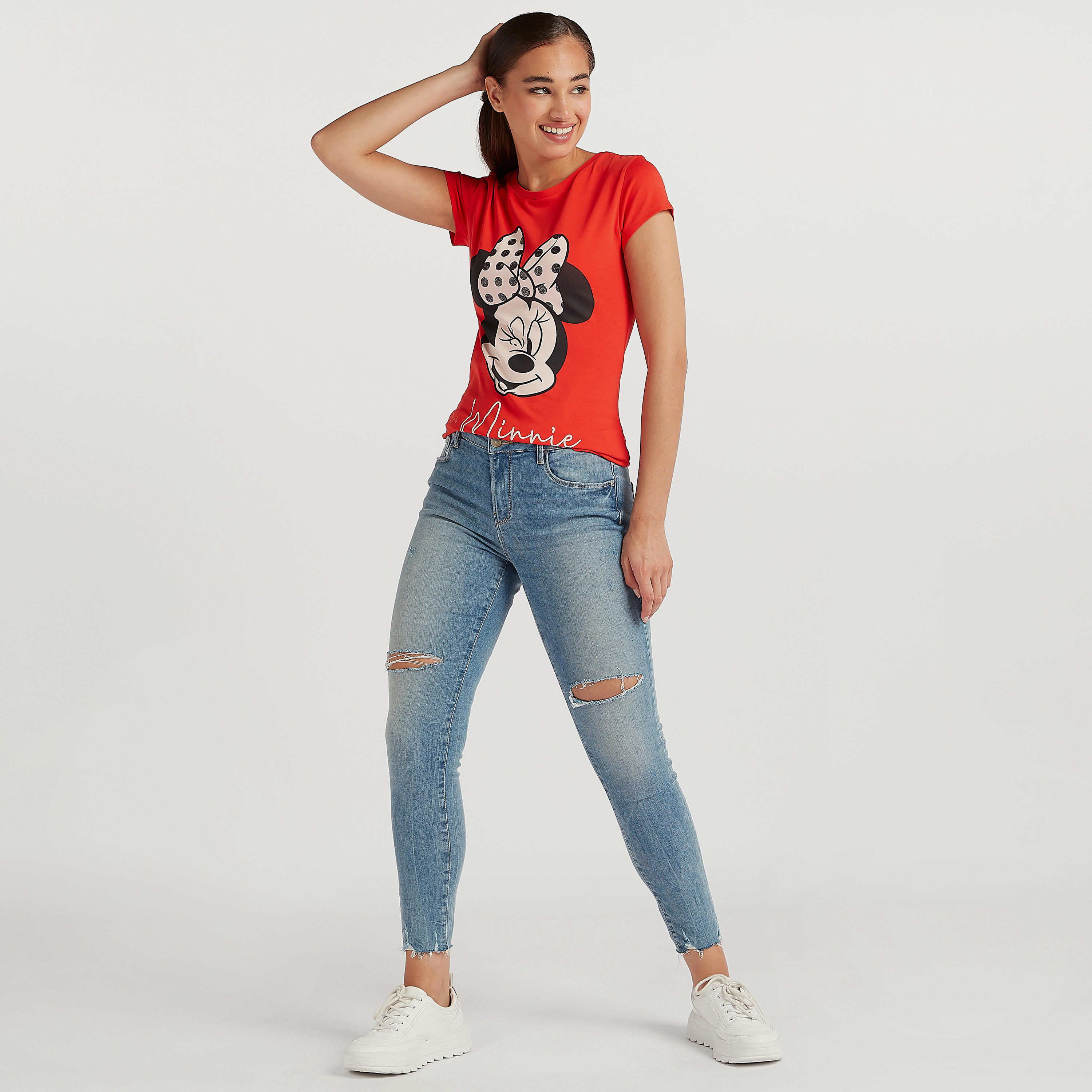 تيشيرت بياقة مستديرة وأكمام كاب وطبعات ميني ماوس-women-clothing-tshirts-image-2