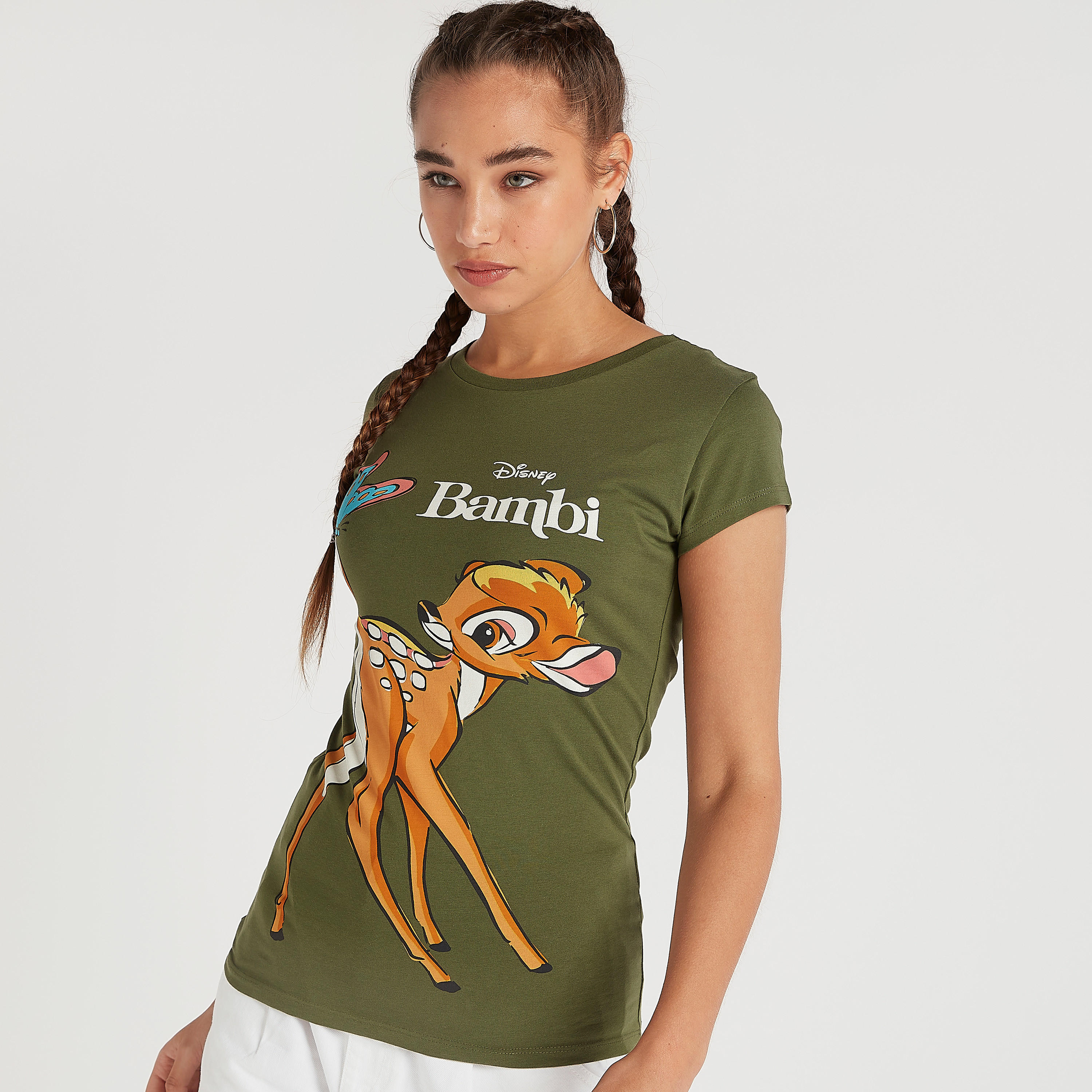 تيشيرت بياقة ضيّقة وأكمام كاب وطبعات بامبي-women-clothing-tshirts-image-1