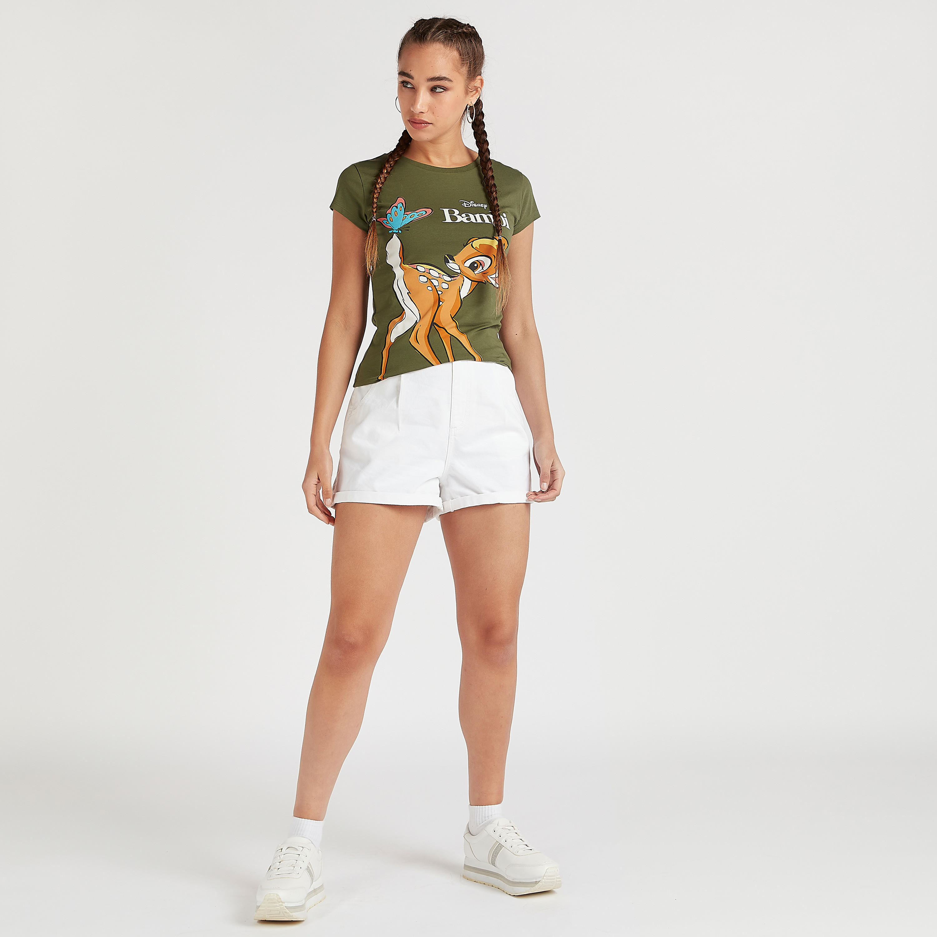 تيشيرت بياقة ضيّقة وأكمام كاب وطبعات بامبي-women-clothing-tshirts-image-2