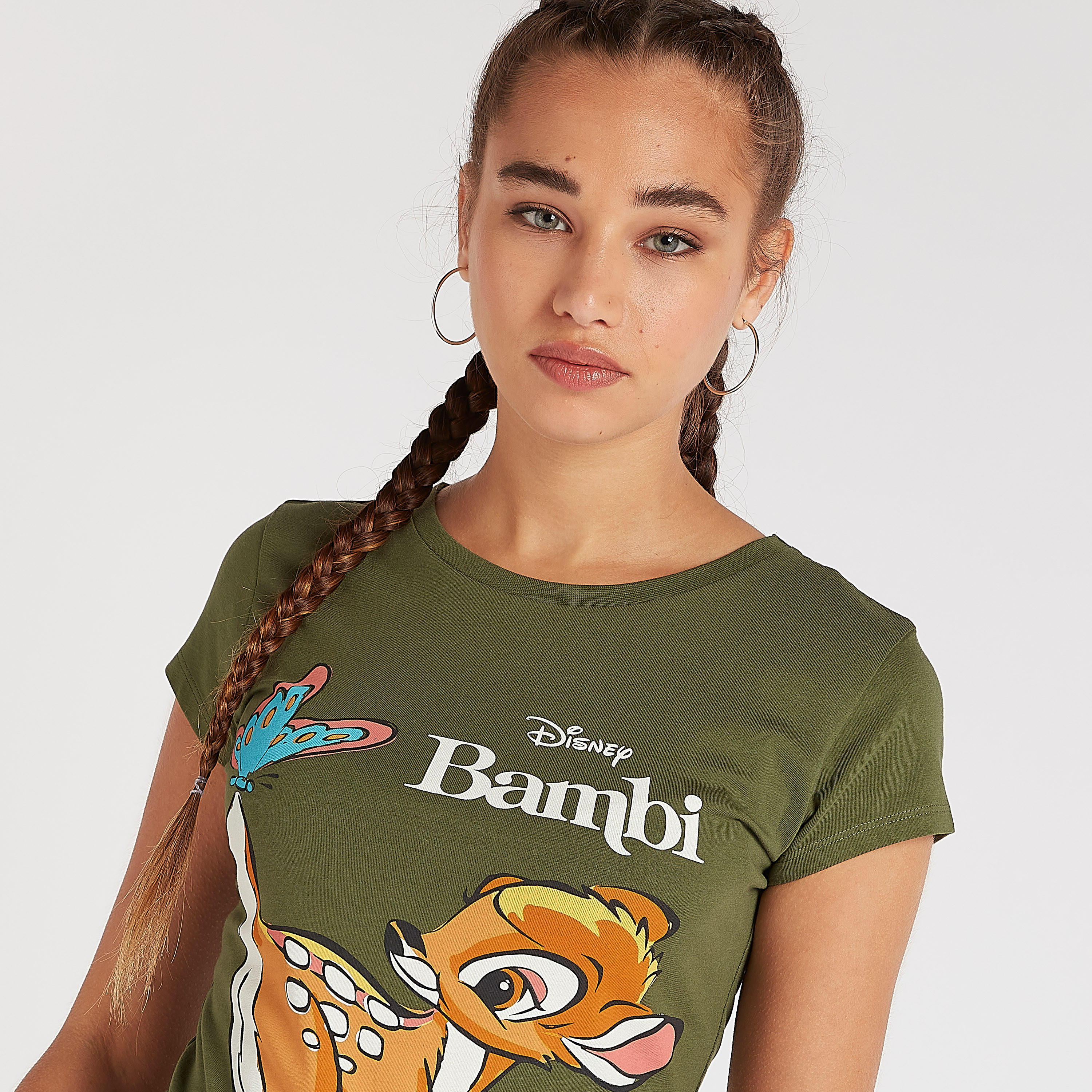تيشيرت بياقة ضيّقة وأكمام كاب وطبعات بامبي-women-clothing-tshirts-image-3