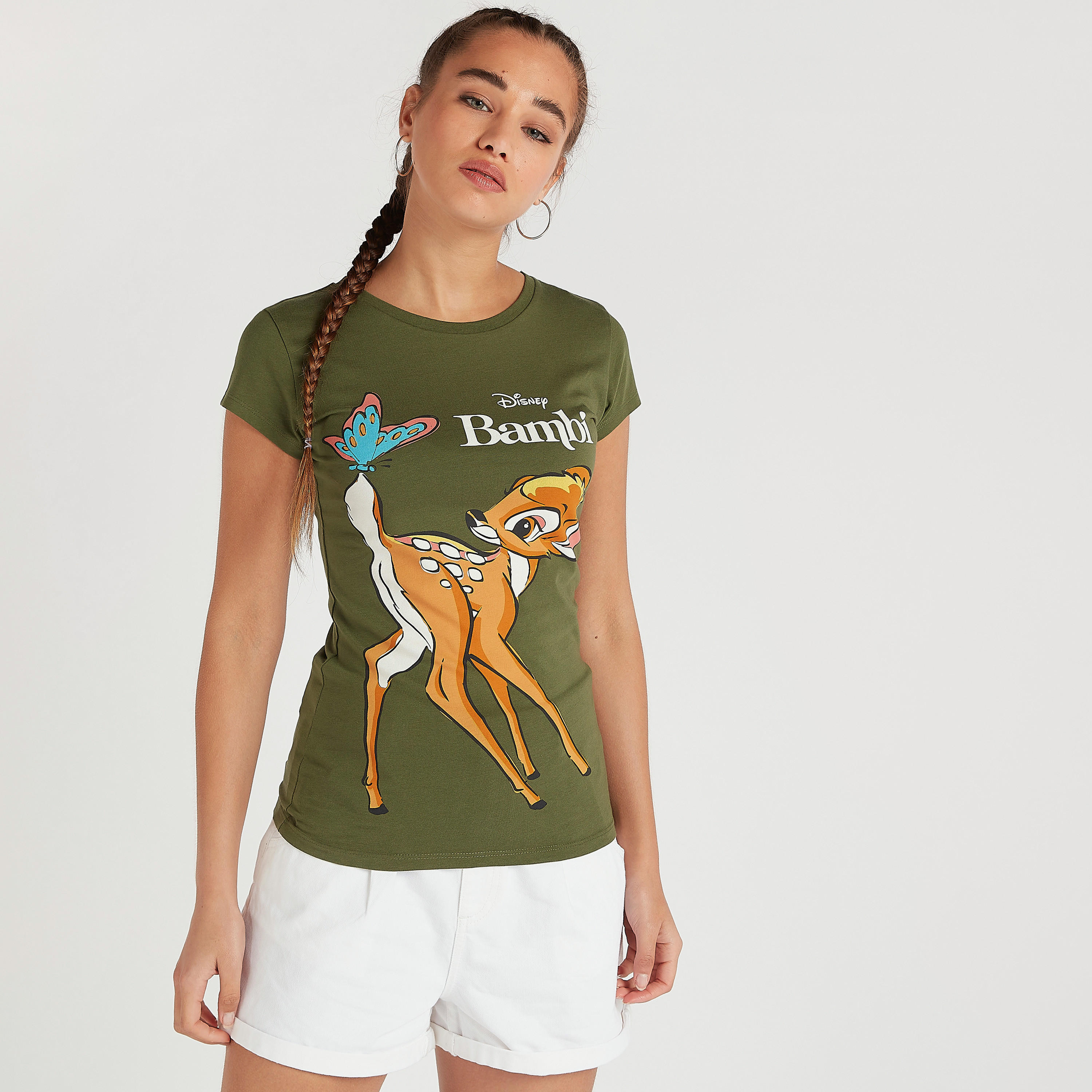 تيشيرت بياقة ضيّقة وأكمام كاب وطبعات بامبي-women-clothing-tshirts-image-6
