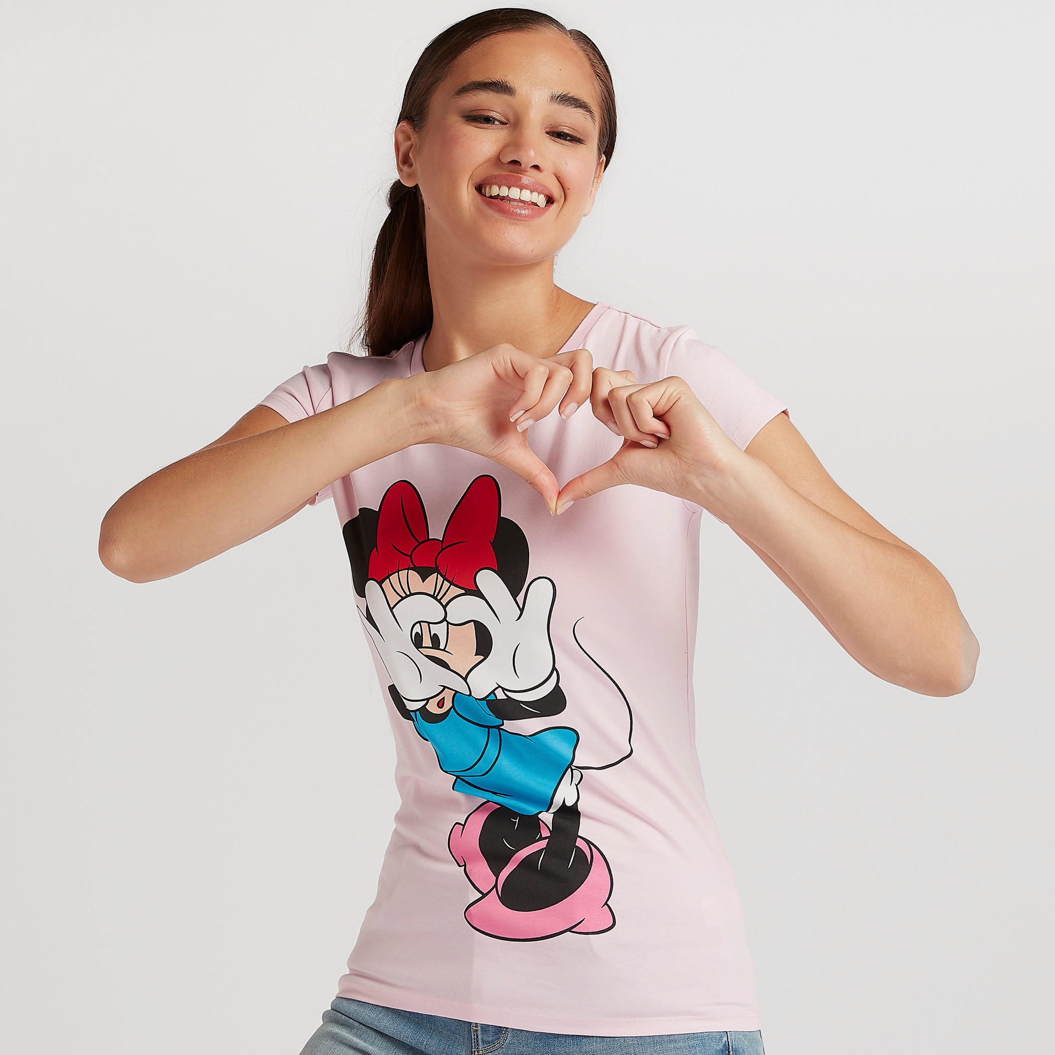 Minnie Mouse Print Crew Neck T-shirt with Cap Sleeves-women-clothing-tshirts-image-1